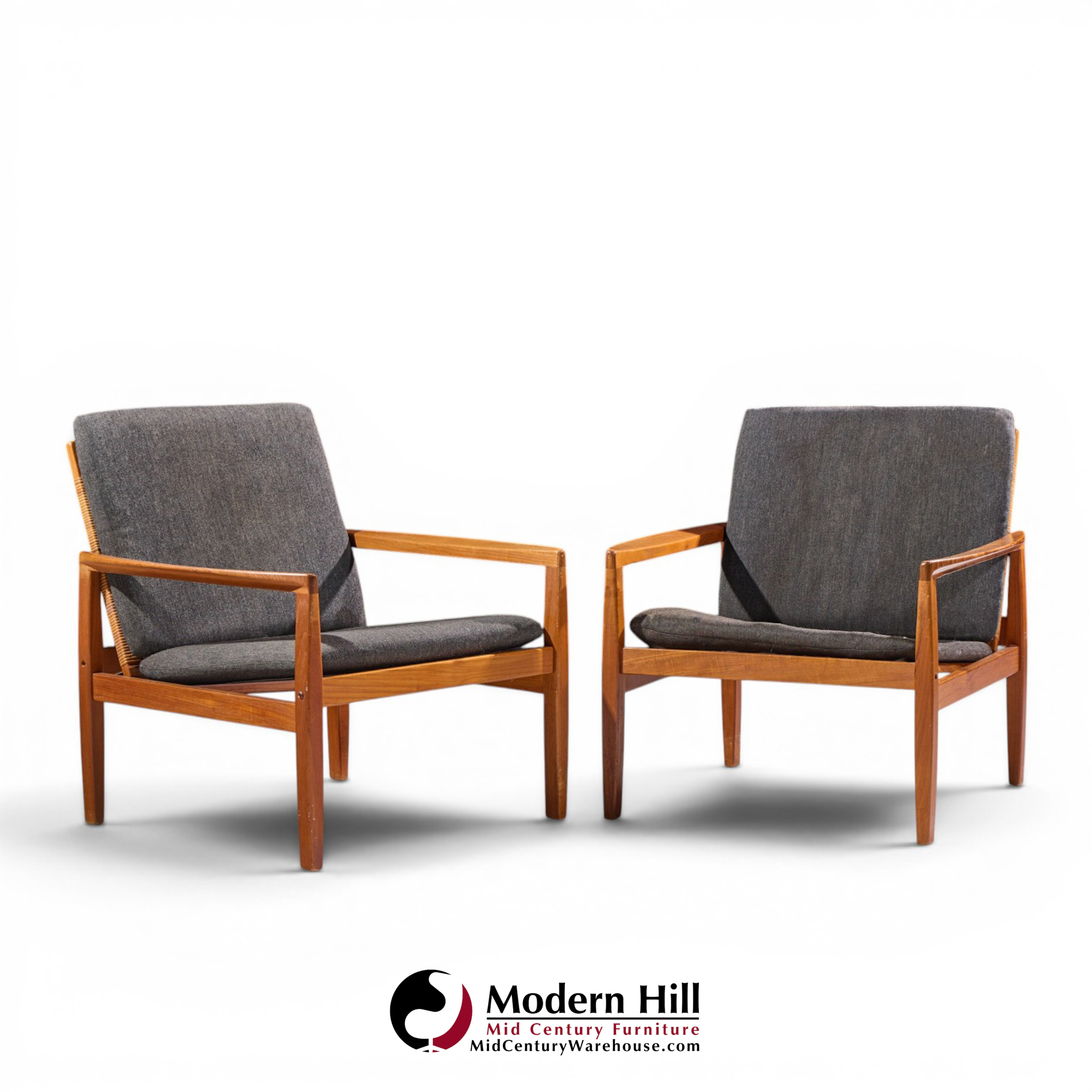 hans olsen for juul kristensen model 519 mid century danish teak and cane chairs - pair