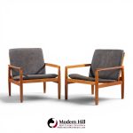 hans olsen for juul kristensen model 519 mid century danish teak and cane chairs - pair