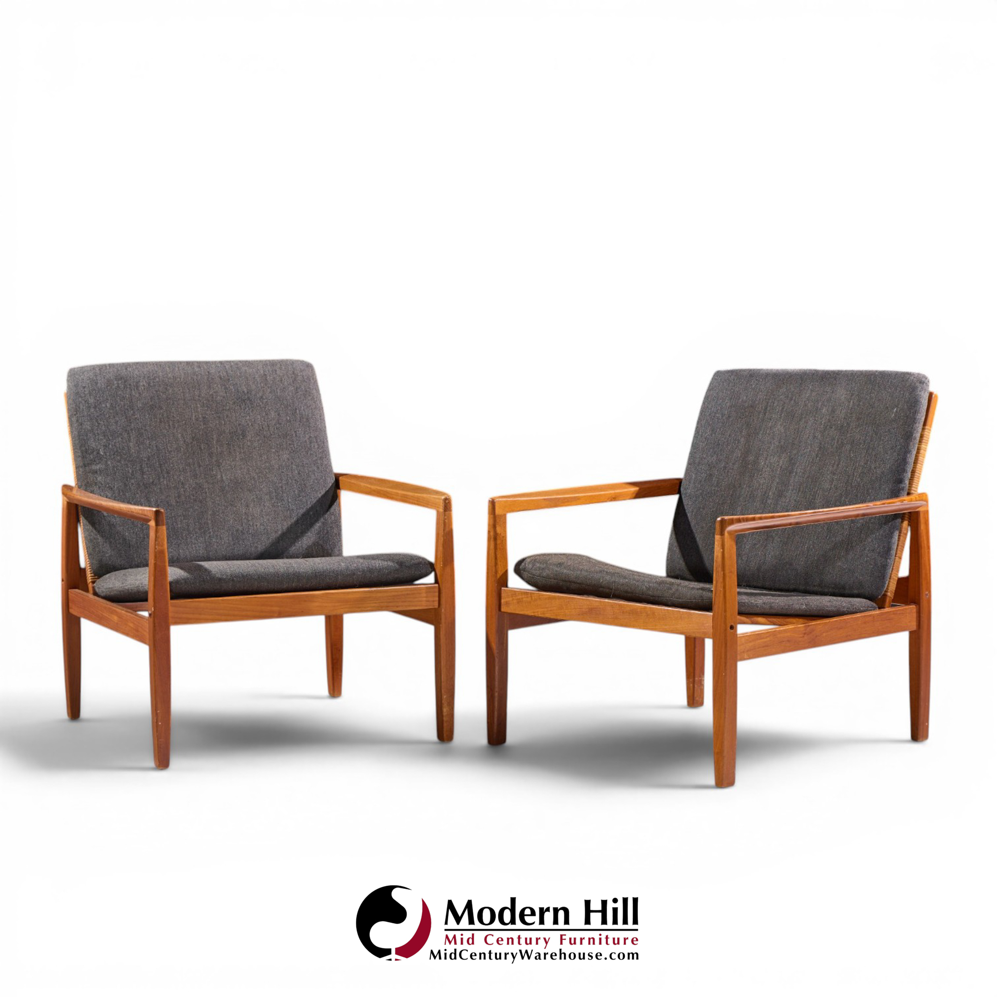 hans olsen for juul kristensen model 519 mid century danish teak and cane chairs - pair