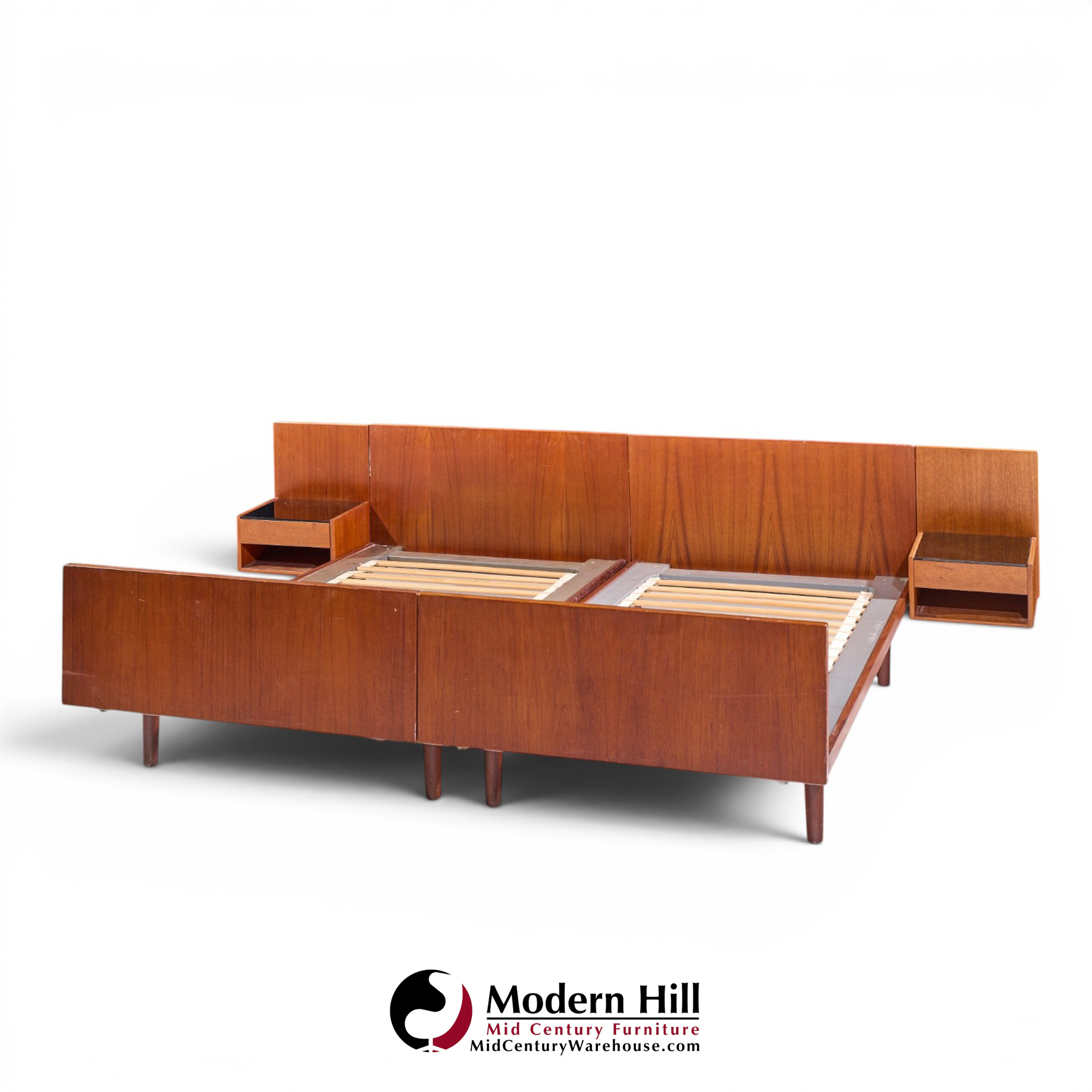 hans wegner for getama mid century danish teak king platform bed with nightstand