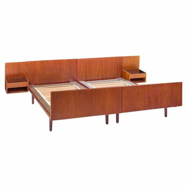 hans wegner for getama mid century danish teak king platform bed with nightstand