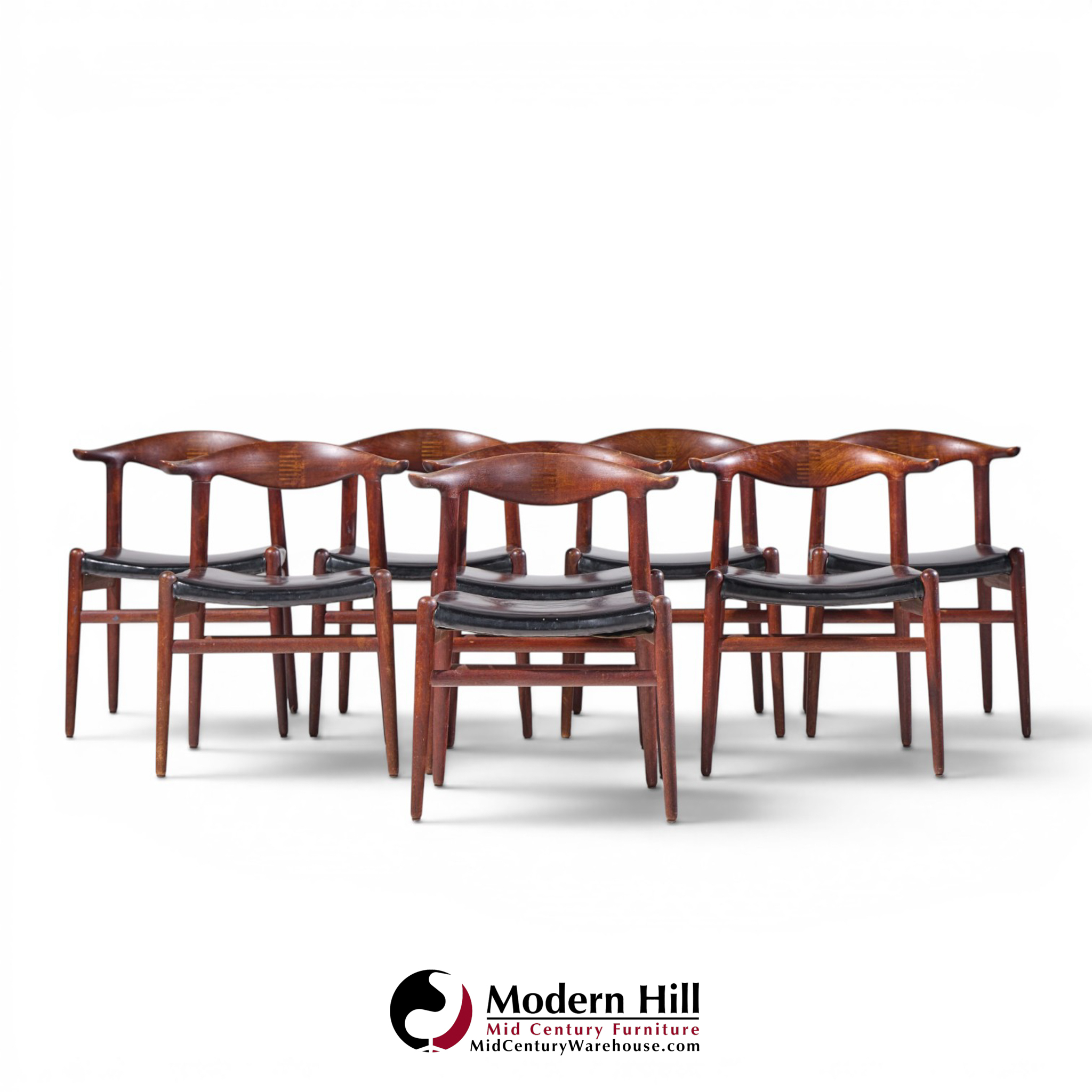hans wegner for johannes hansen mid century danish cow horn dining chairs - set of 8