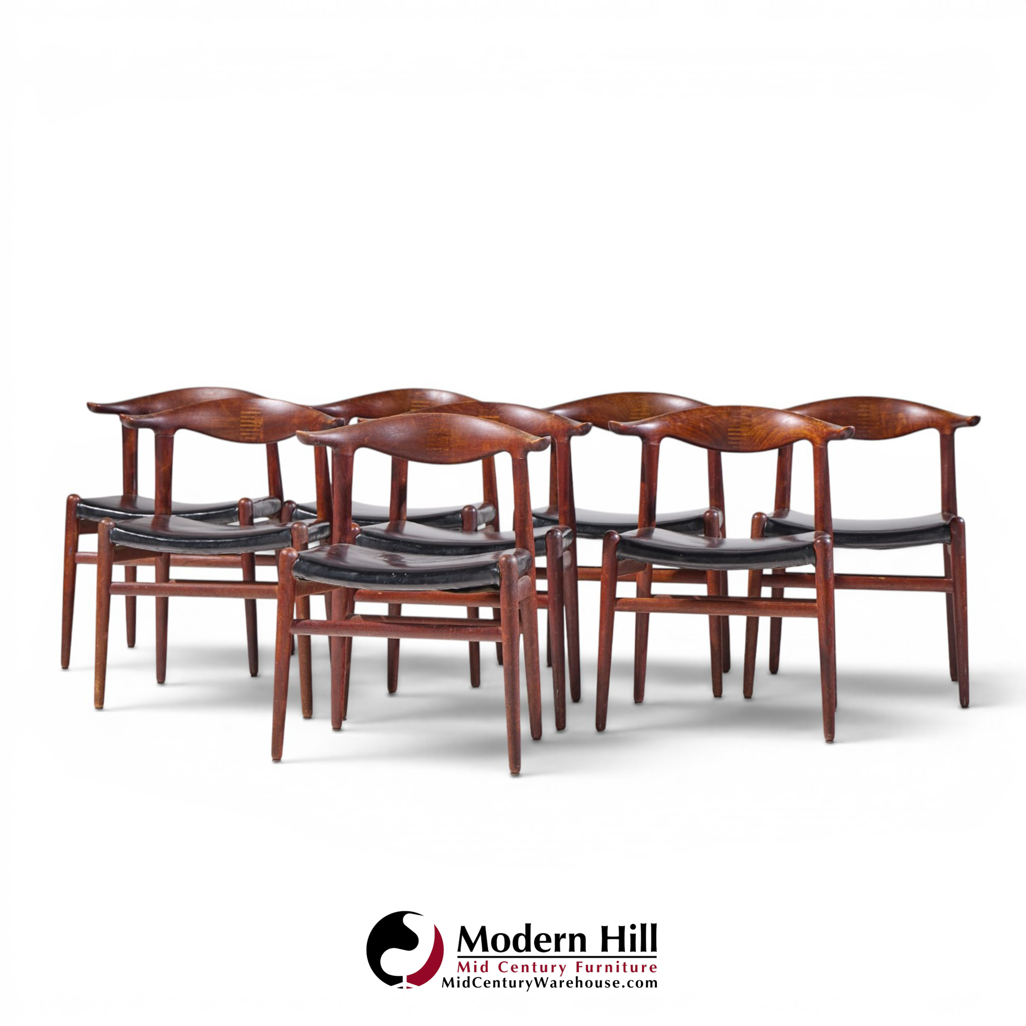 hans wegner for johannes hansen mid century danish cow horn dining chairs - set of 8
