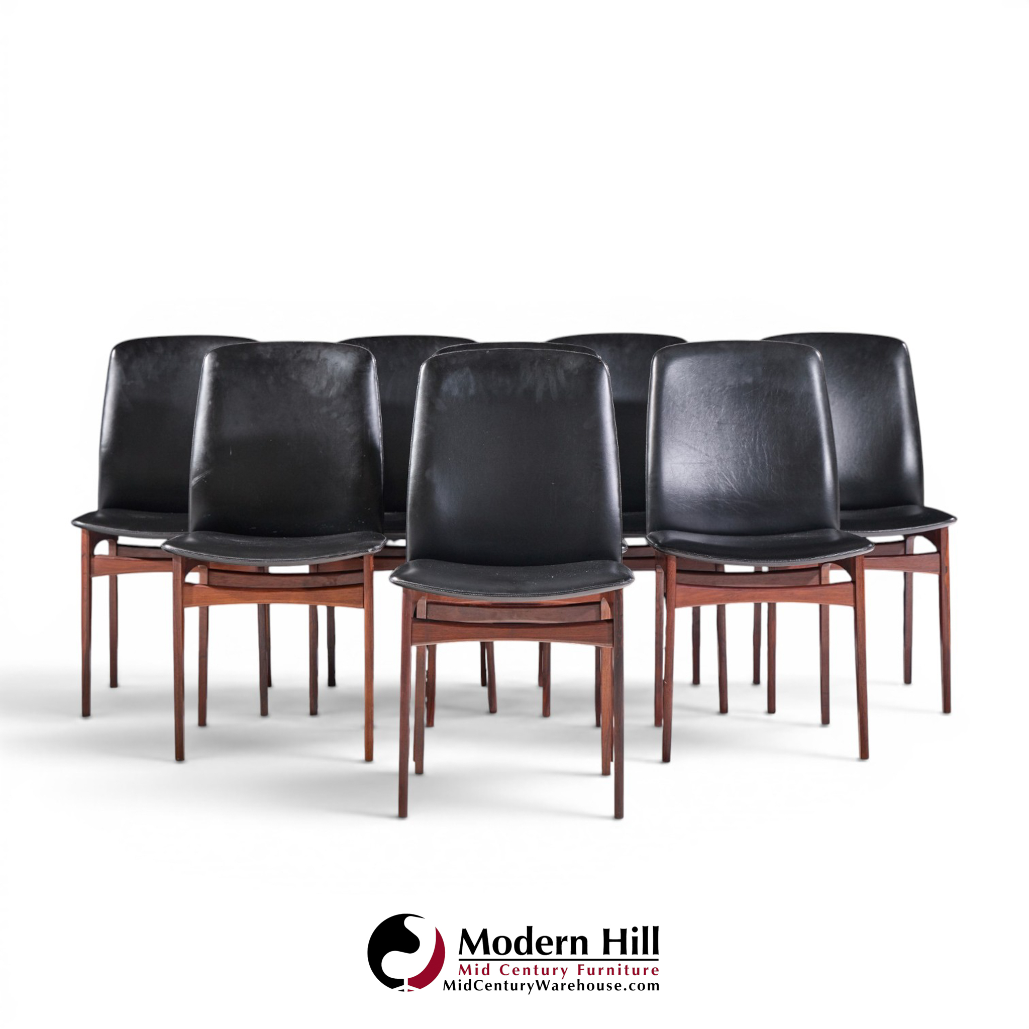 johannes andersen style mid century danish rosewood dining chairs - set of 8