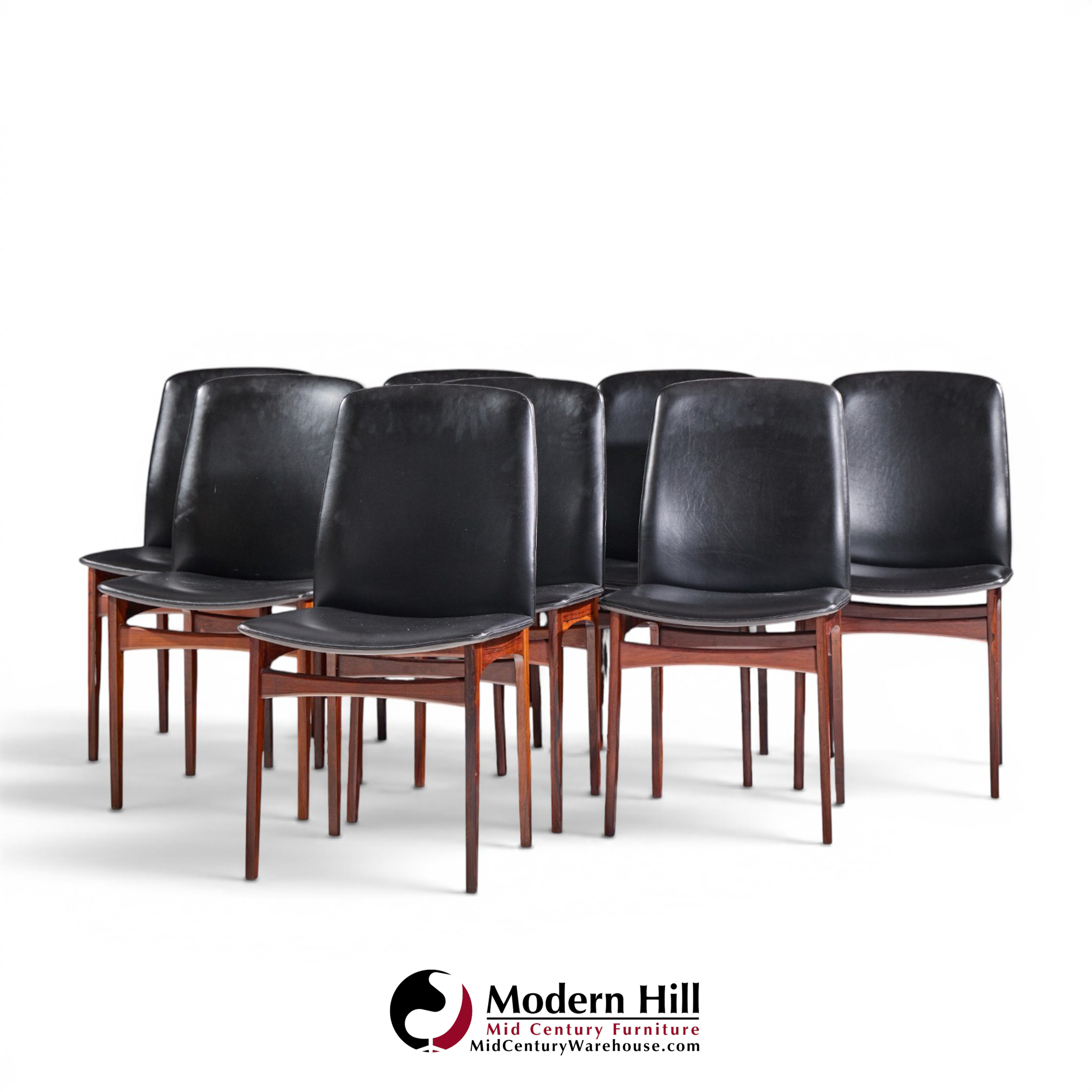 johannes andersen style mid century danish rosewood dining chairs - set of 8