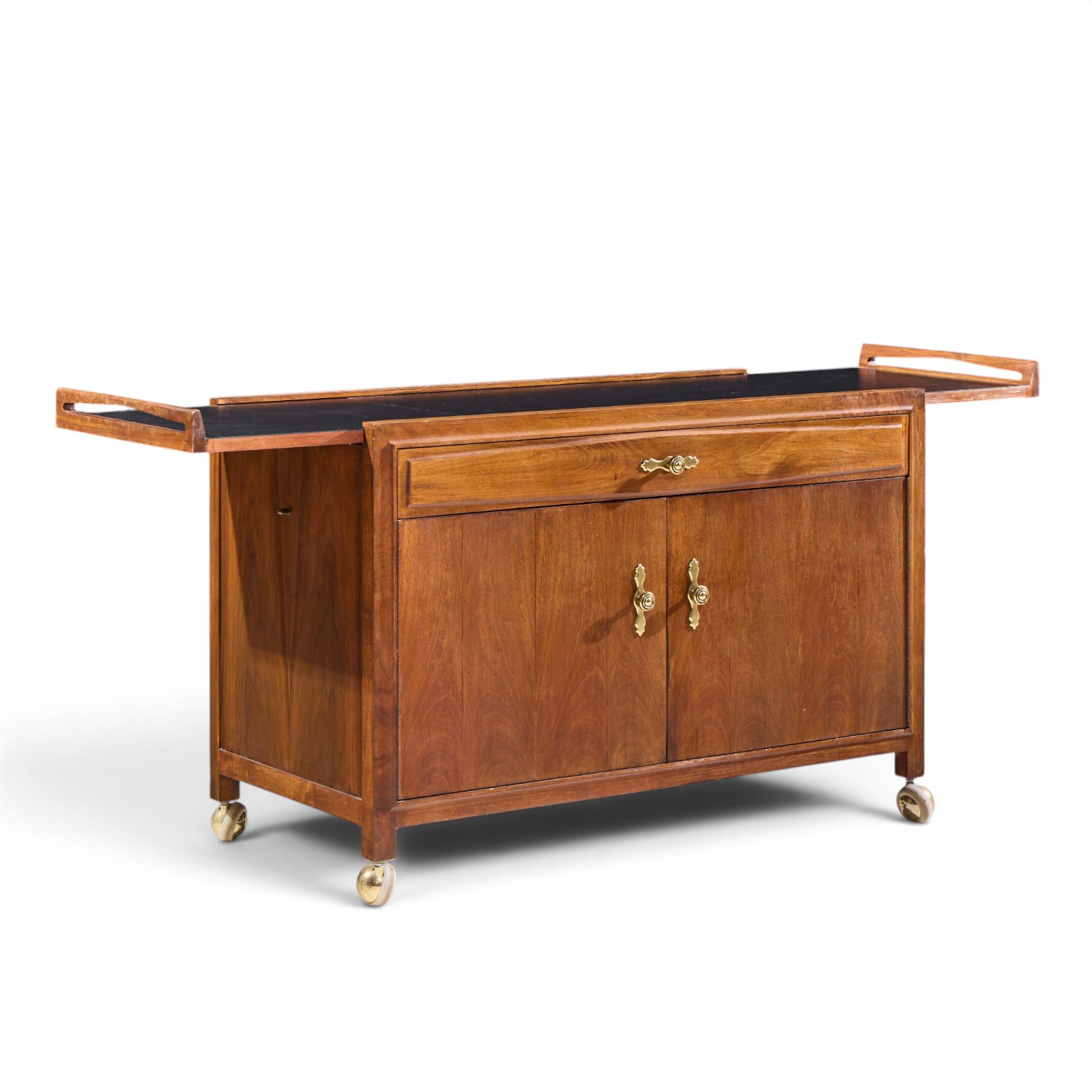 john kapel for glenn of california mid century walnut drop leaf expandable bar cart