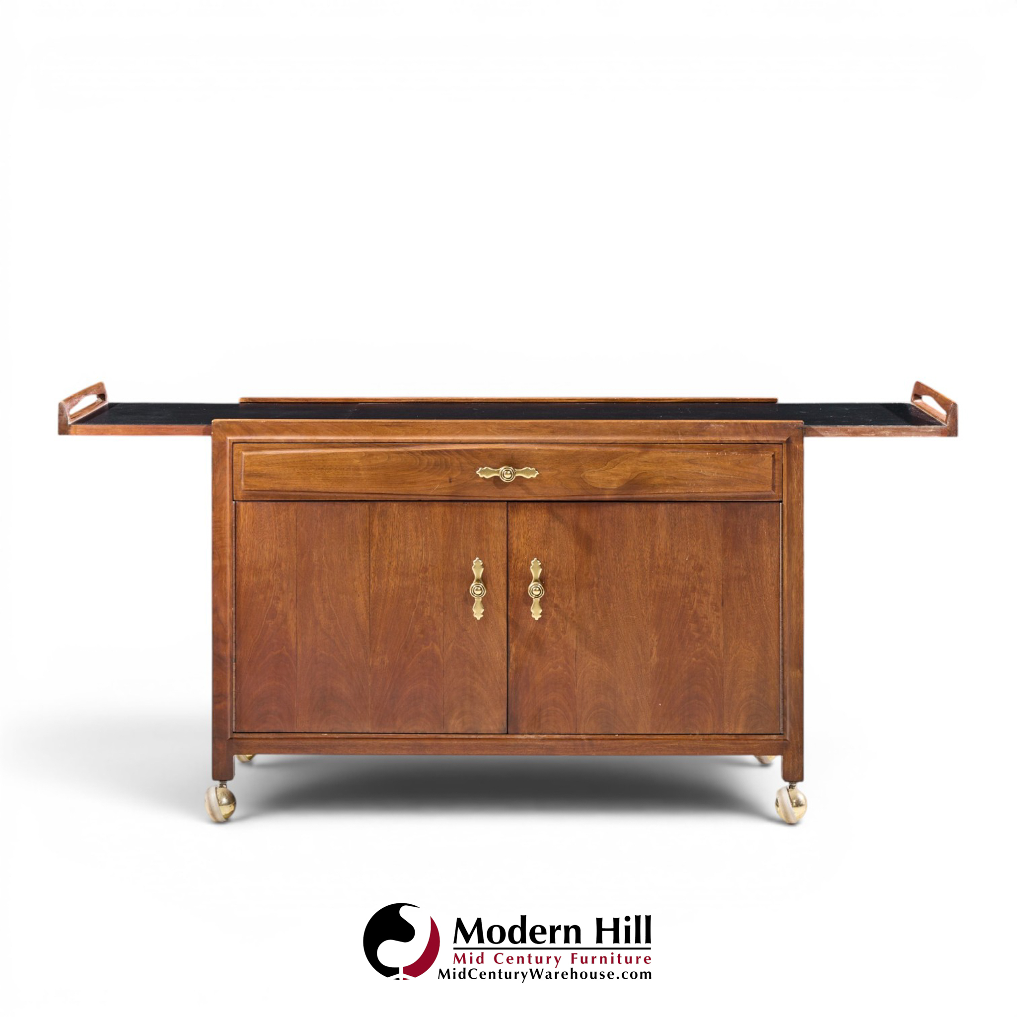 john kapel for glenn of california mid century walnut drop leaf expandable bar cart
