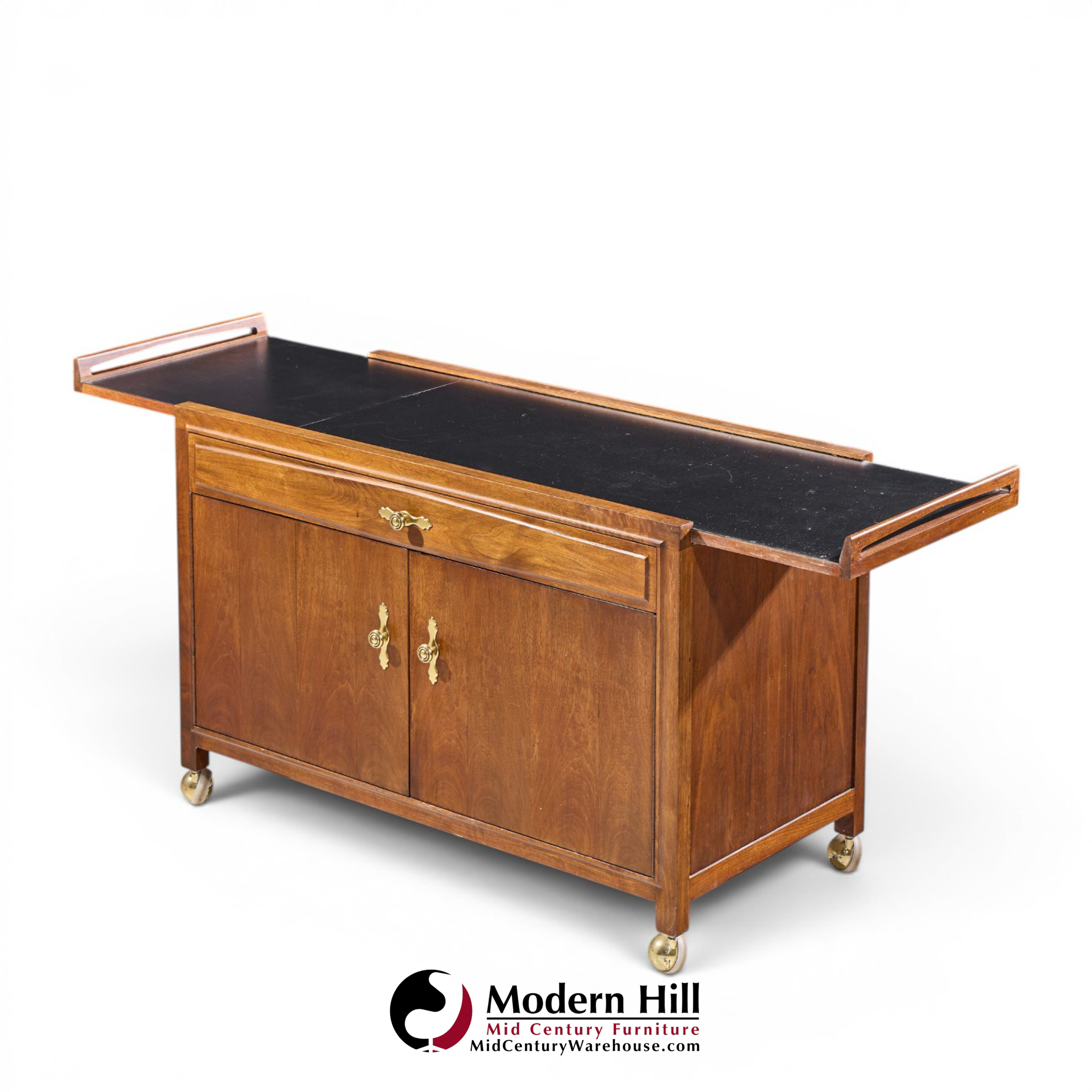john kapel for glenn of california mid century walnut drop leaf expandable bar cart