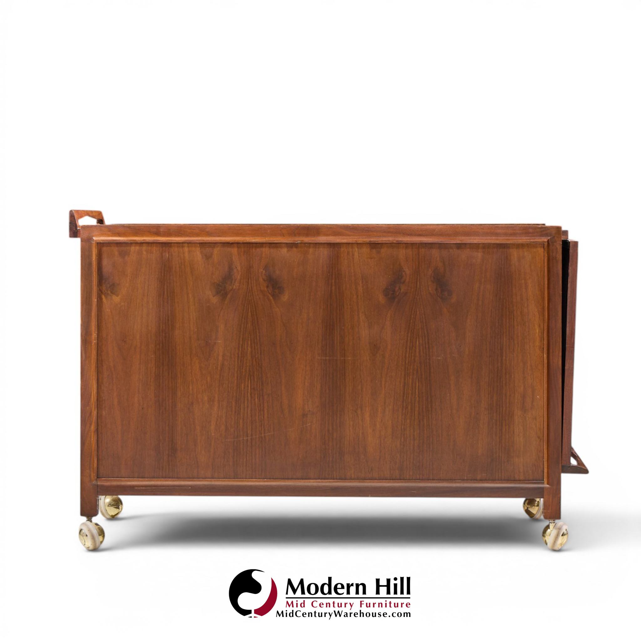 john kapel for glenn of california mid century walnut drop leaf expandable bar cart