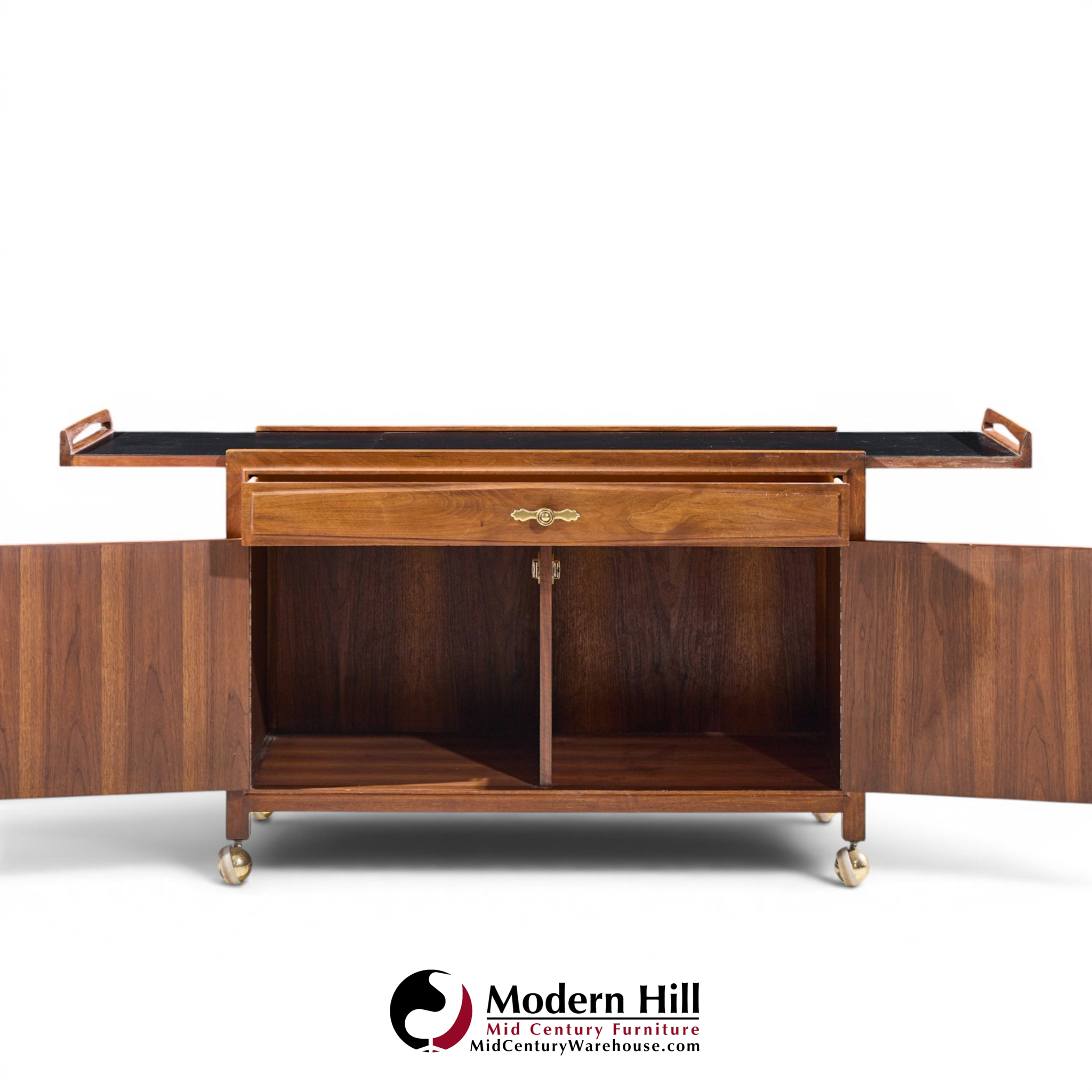 john kapel for glenn of california mid century walnut drop leaf expandable bar cart