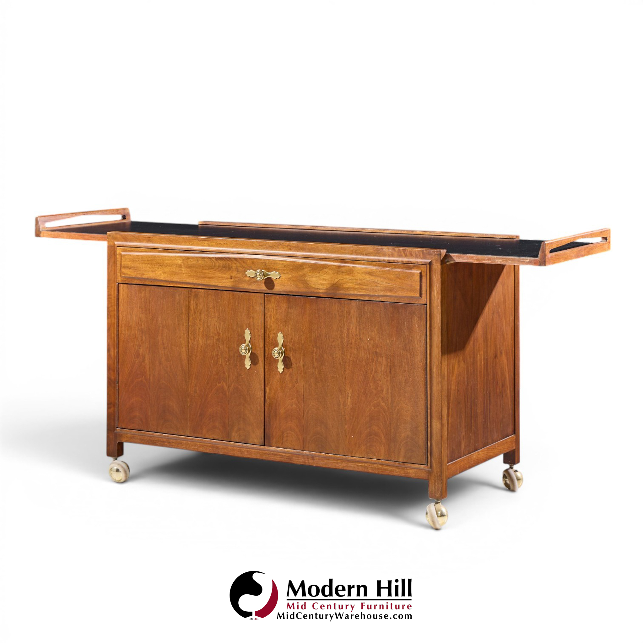 john kapel for glenn of california mid century walnut drop leaf expandable bar cart