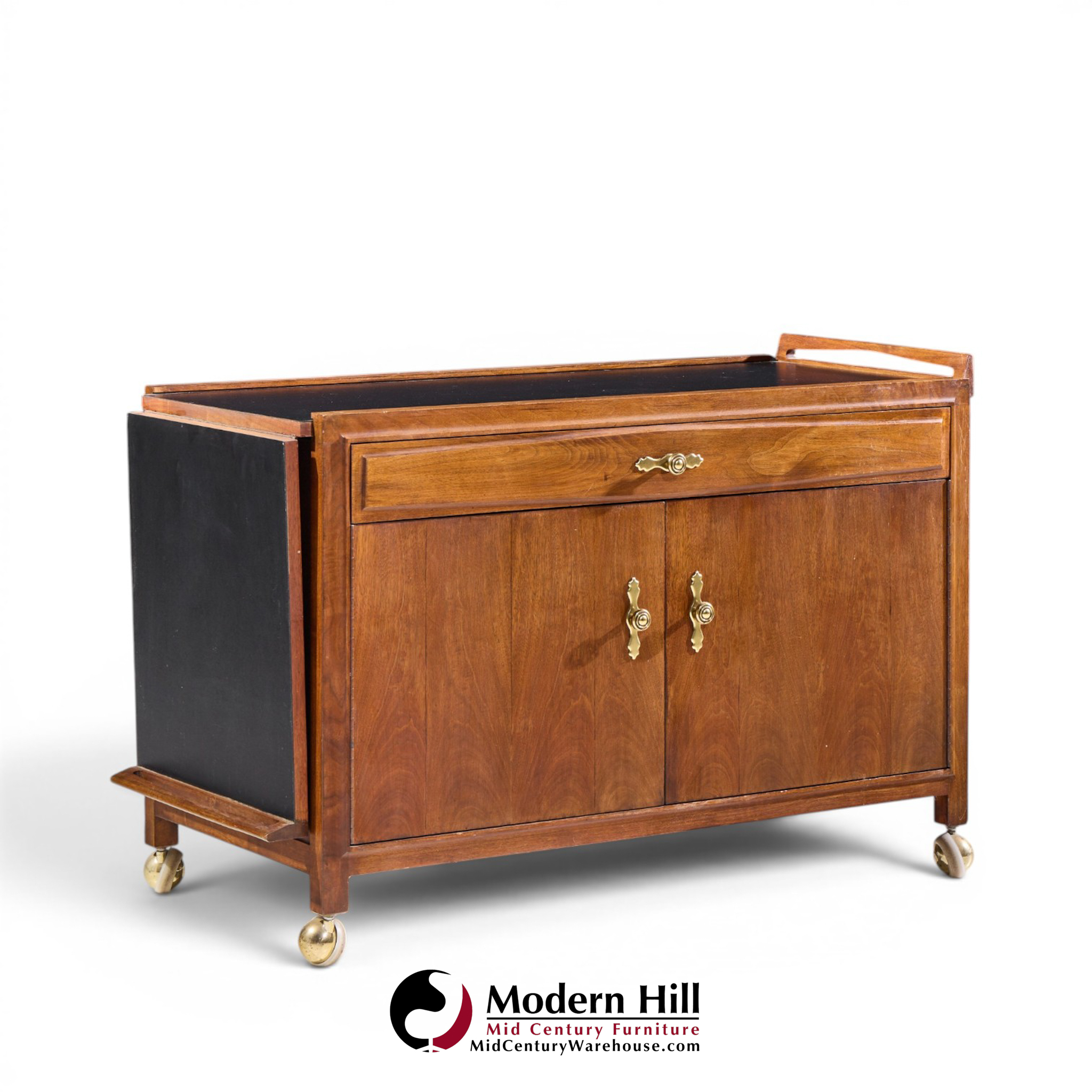 john kapel for glenn of california mid century walnut drop leaf expandable bar cart
