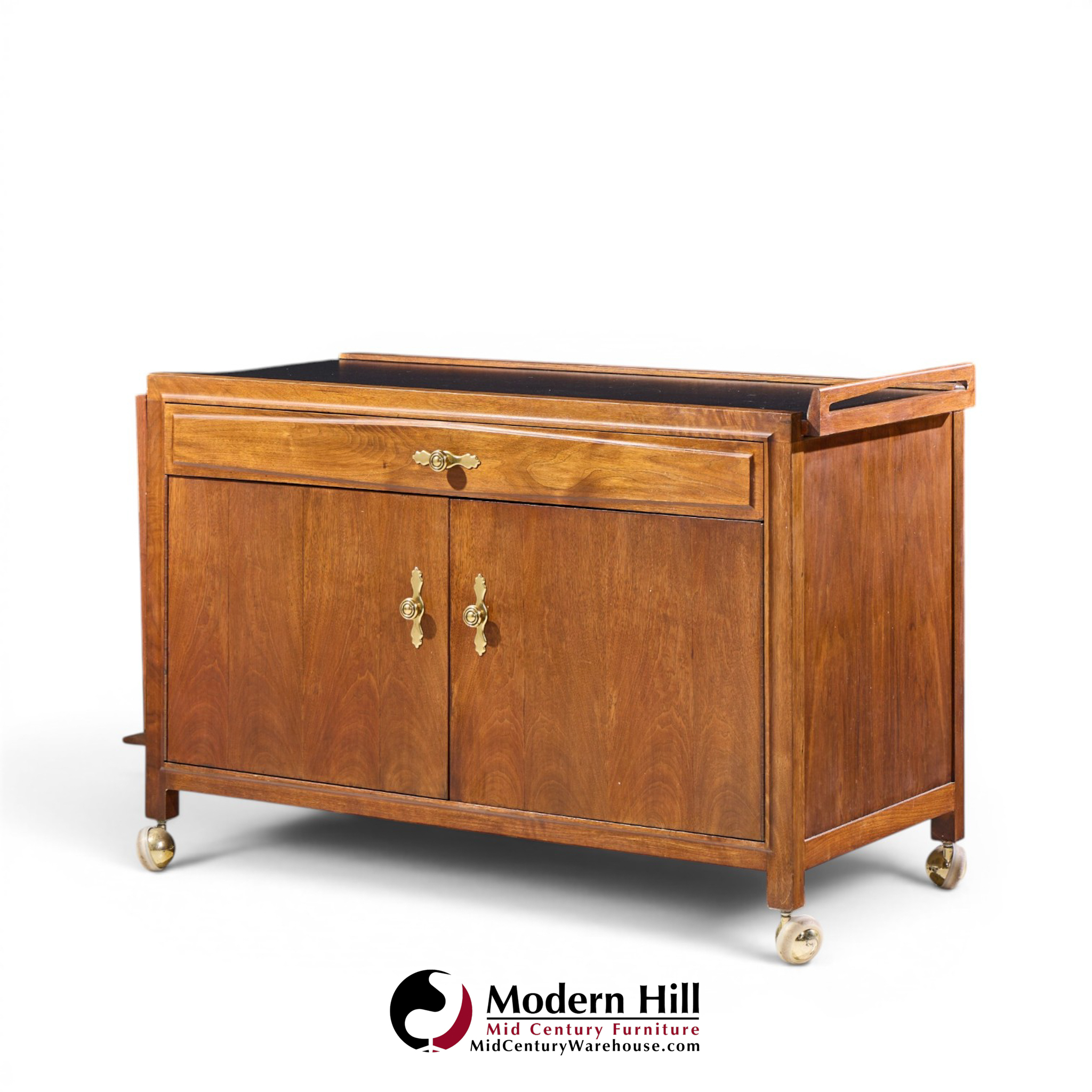 john kapel for glenn of california mid century walnut drop leaf expandable bar cart