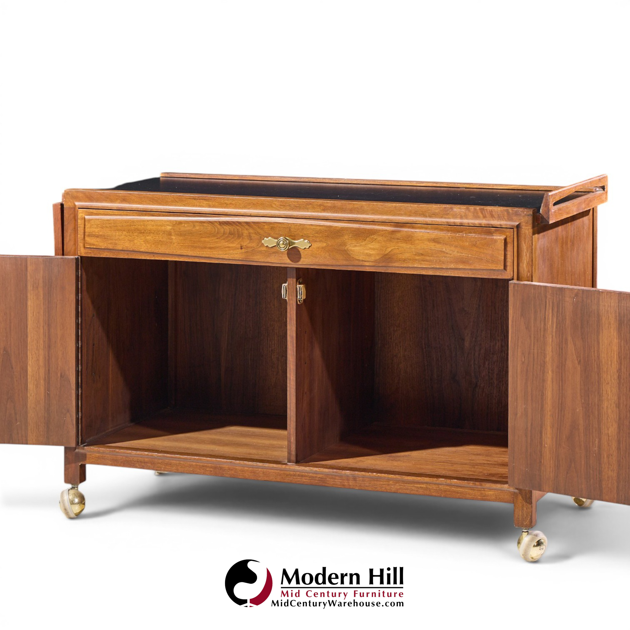 john kapel for glenn of california mid century walnut drop leaf expandable bar cart