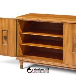 john widdicomb mid century walnut and brass credenza with hutch