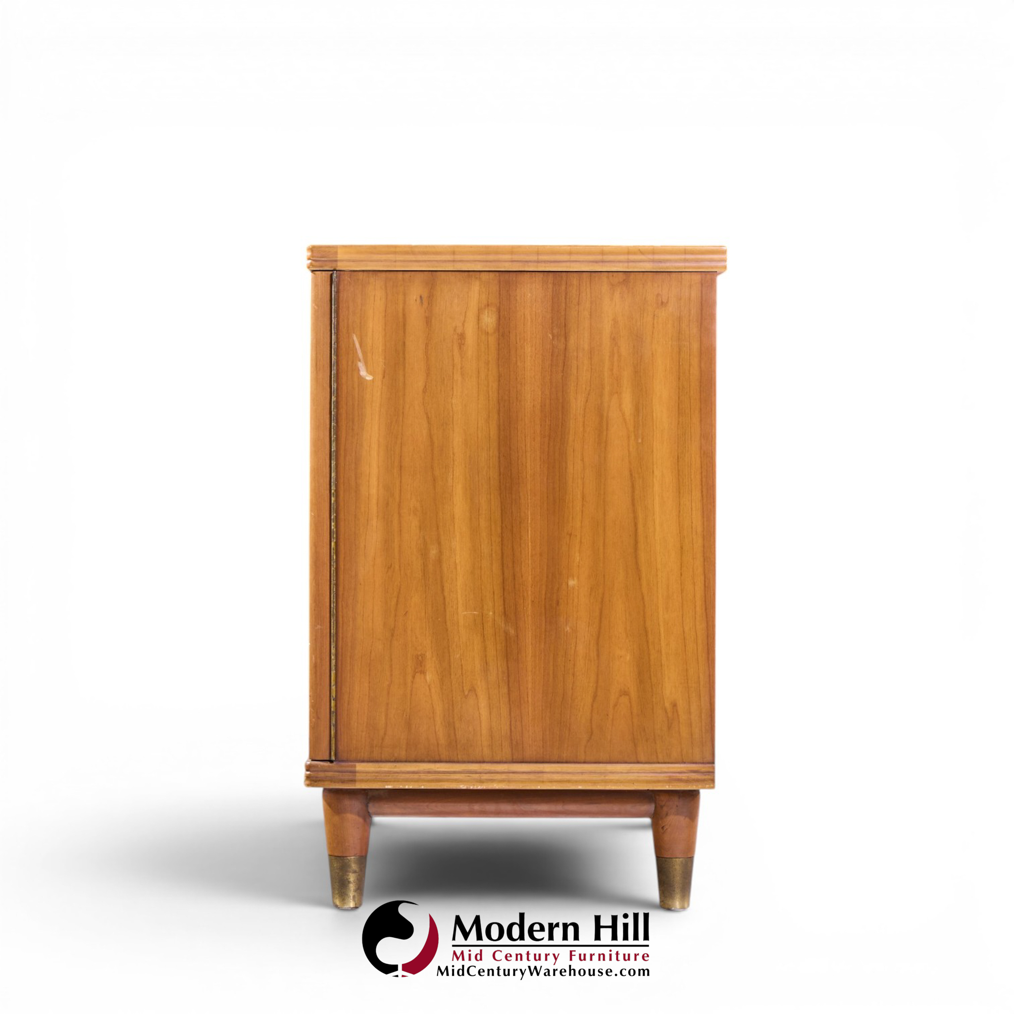 john widdicomb mid century walnut and brass credenza with hutch