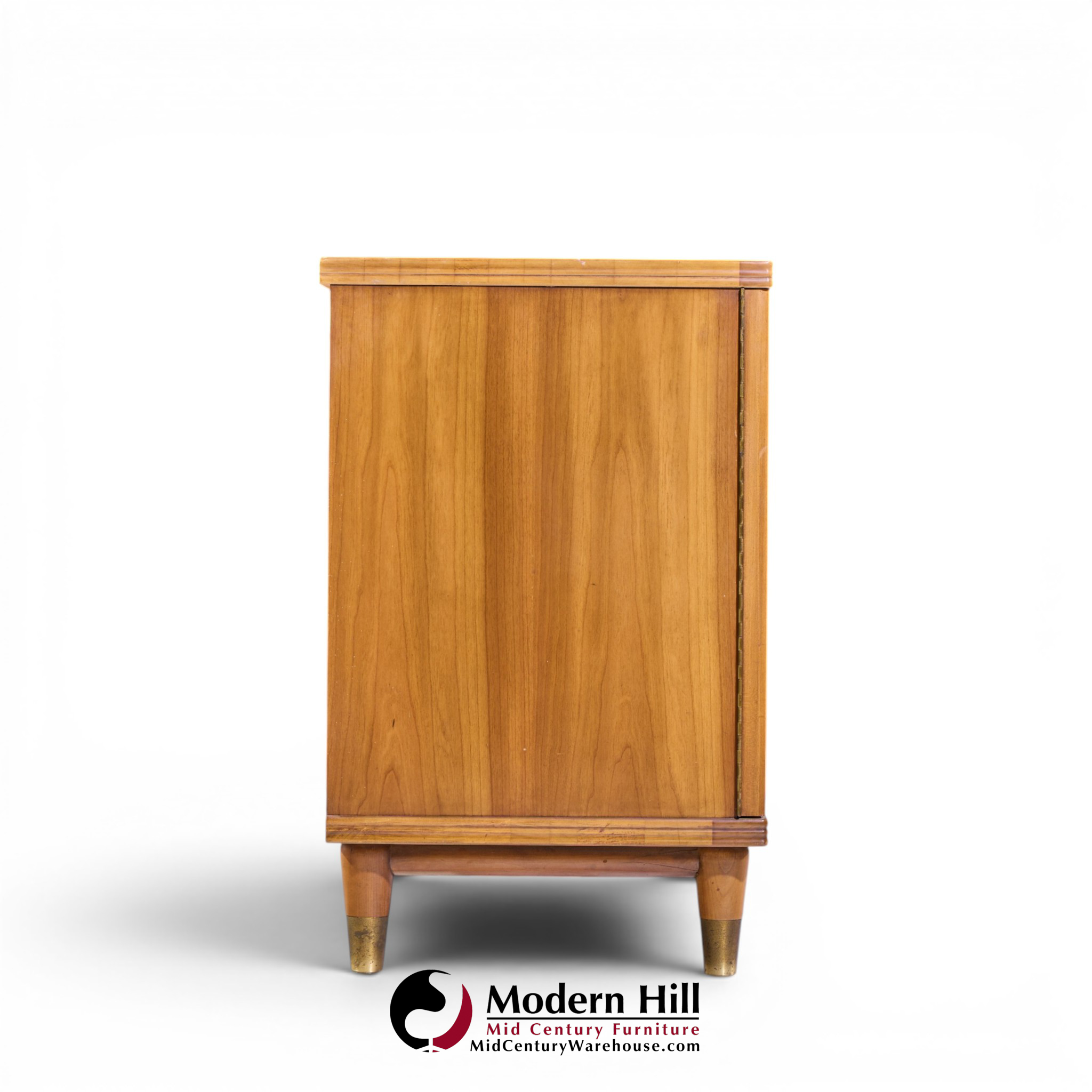 john widdicomb mid century walnut and brass credenza with hutch