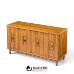 john widdicomb mid century walnut and brass credenza with hutch