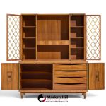 john widdicomb mid century walnut and brass credenza with hutch