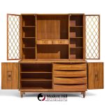 john widdicomb mid century walnut and brass credenza with hutch