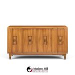 john widdicomb mid century walnut and brass credenza with hutch