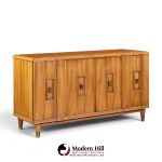 john widdicomb mid century walnut and brass credenza with hutch