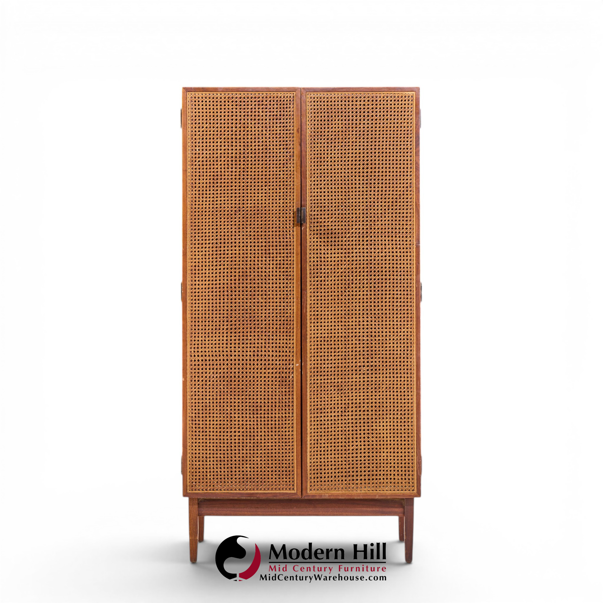 kipp stewart for calvin mid century walnut and cane front cabinet armoire