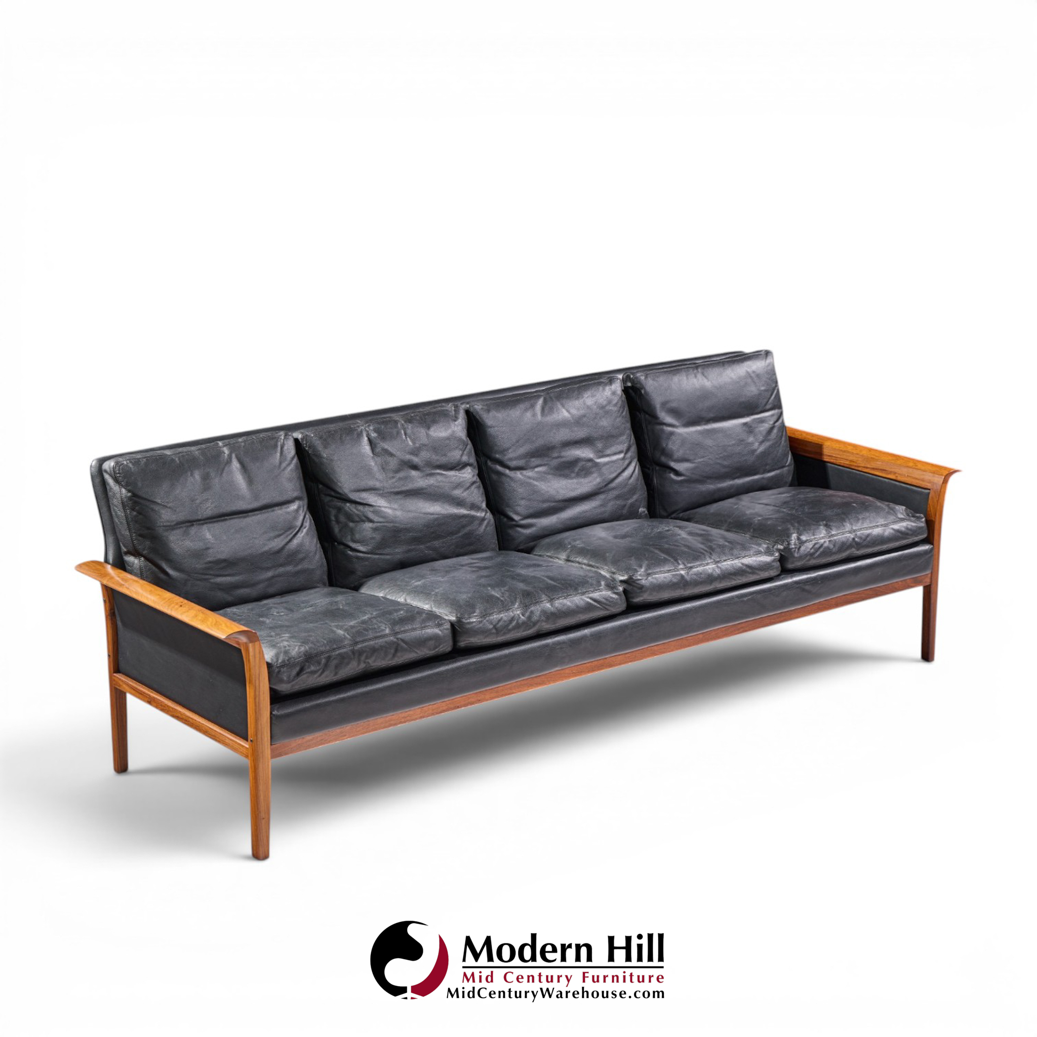 knut saeter for vatne møbler mid century norwegian rosewood and leather sofa