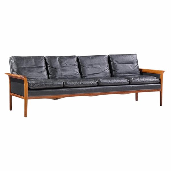 knut saeter for vatne møbler mid century norwegian rosewood and leather sofa