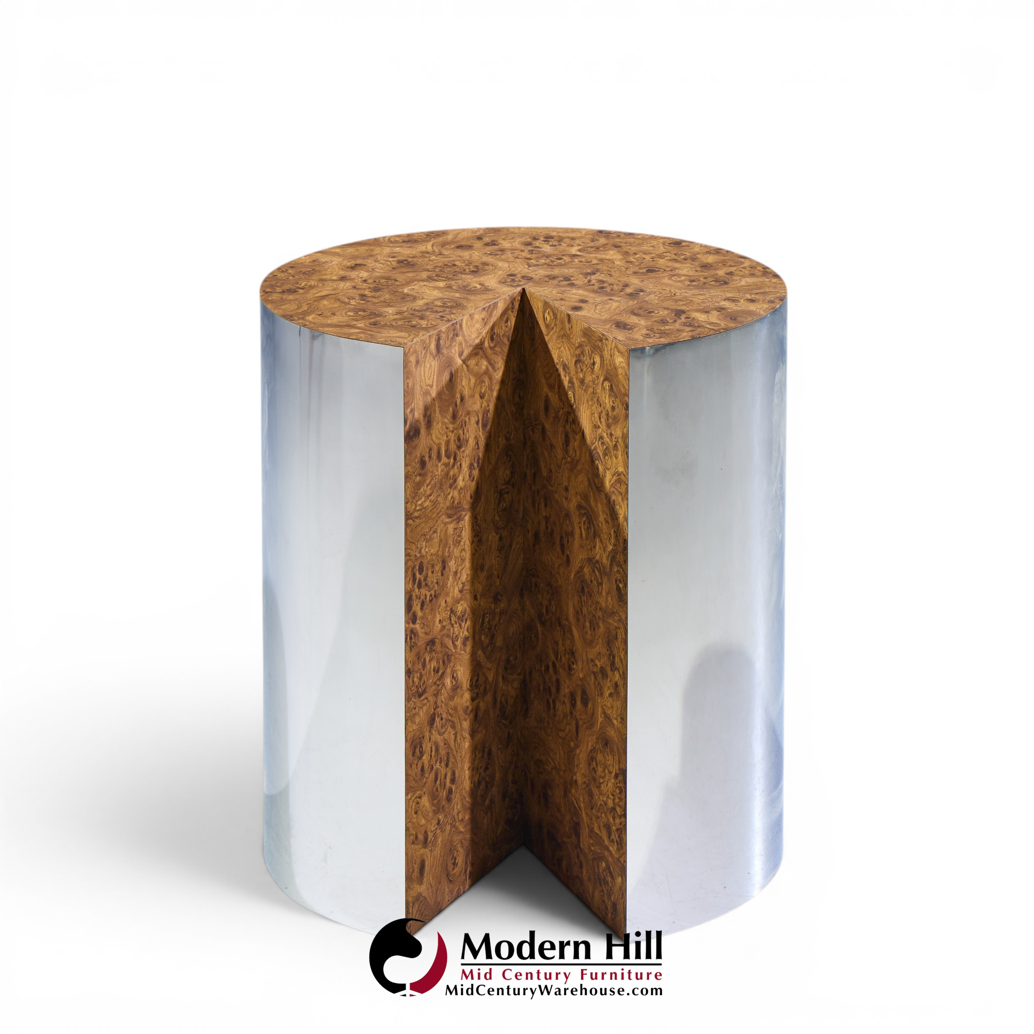 leon rosen for pace style mid century pac-man chrome drum table