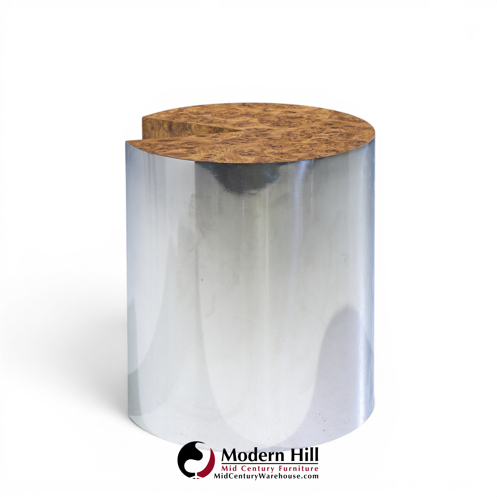 leon rosen for pace style mid century pac-man chrome drum table