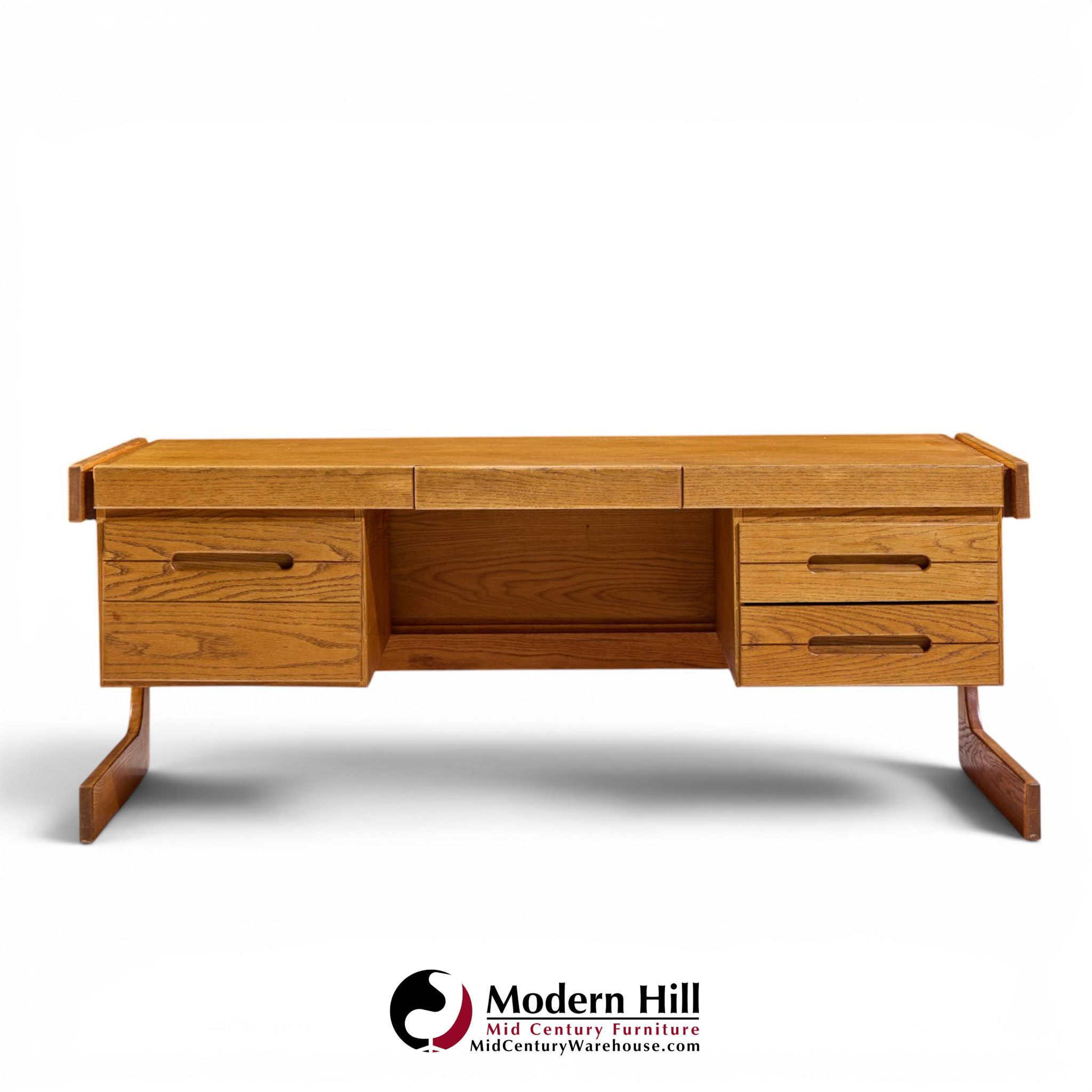 lou hodges mid century oak cantilever executive desk