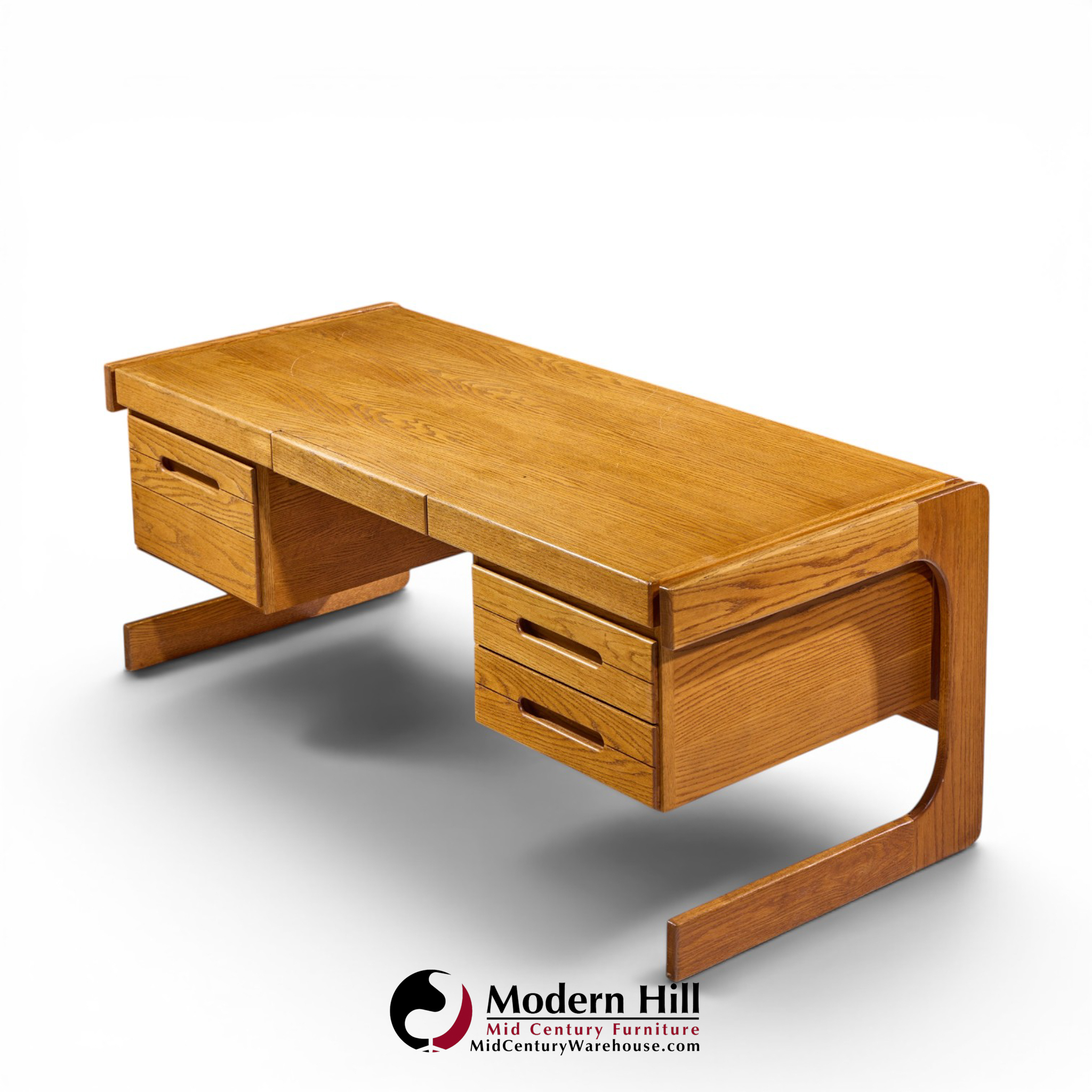 lou hodges mid century oak cantilever executive desk