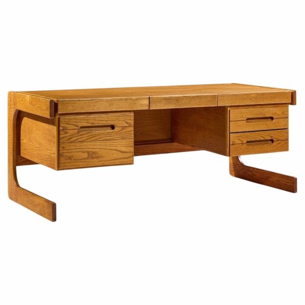 lou hodges mid century oak cantilever executive desk