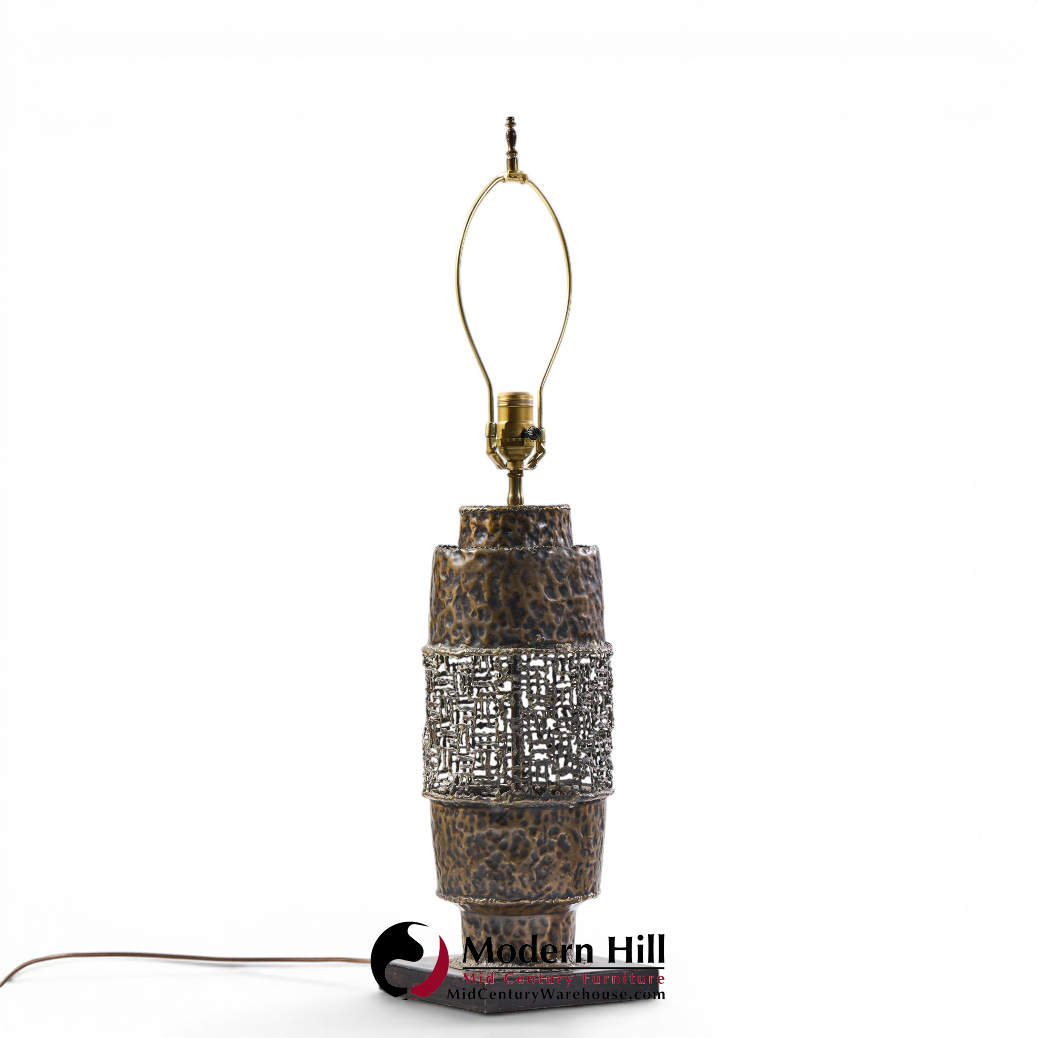 marcello fantoni mid century brutalist copper table lamp