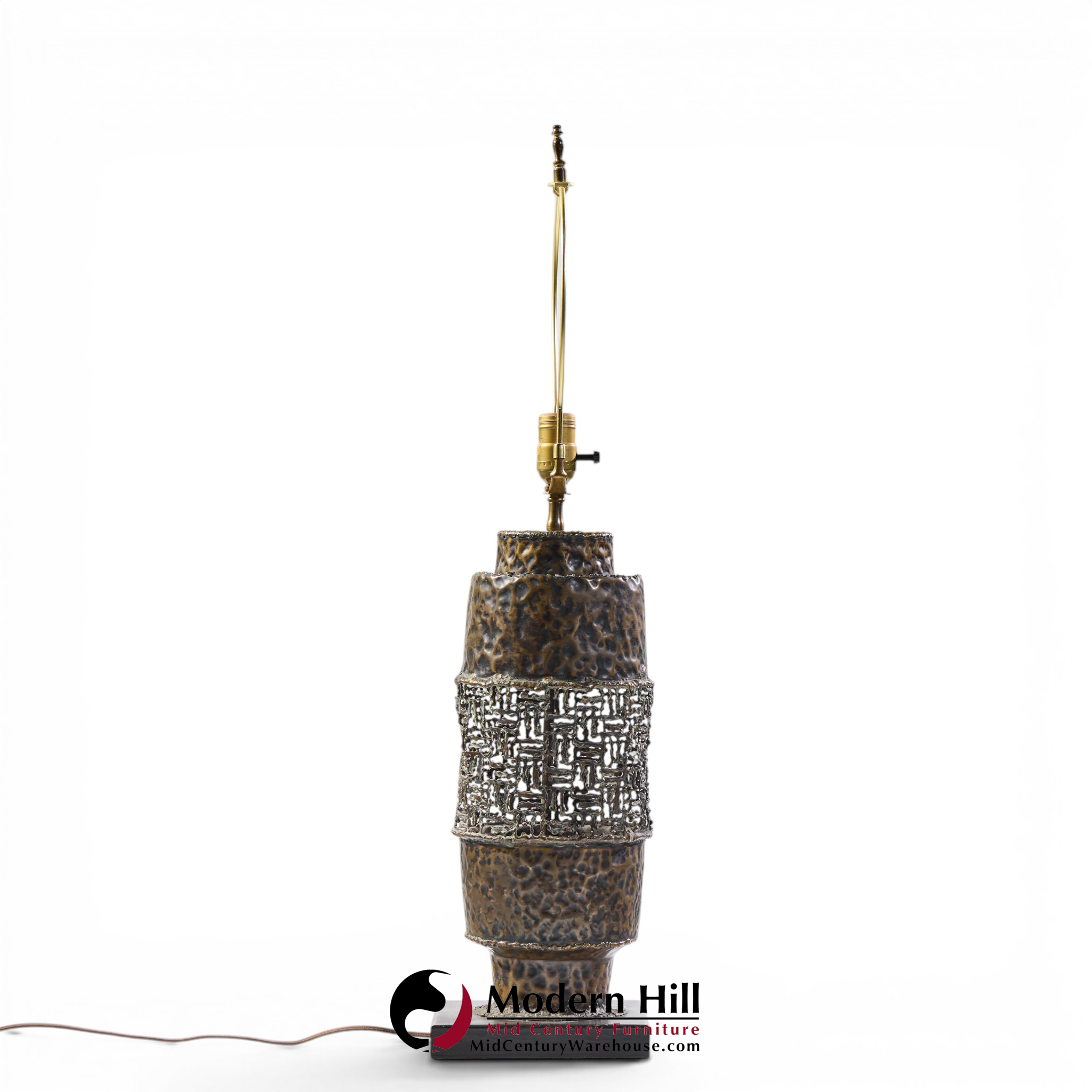 marcello fantoni mid century brutalist copper table lamp