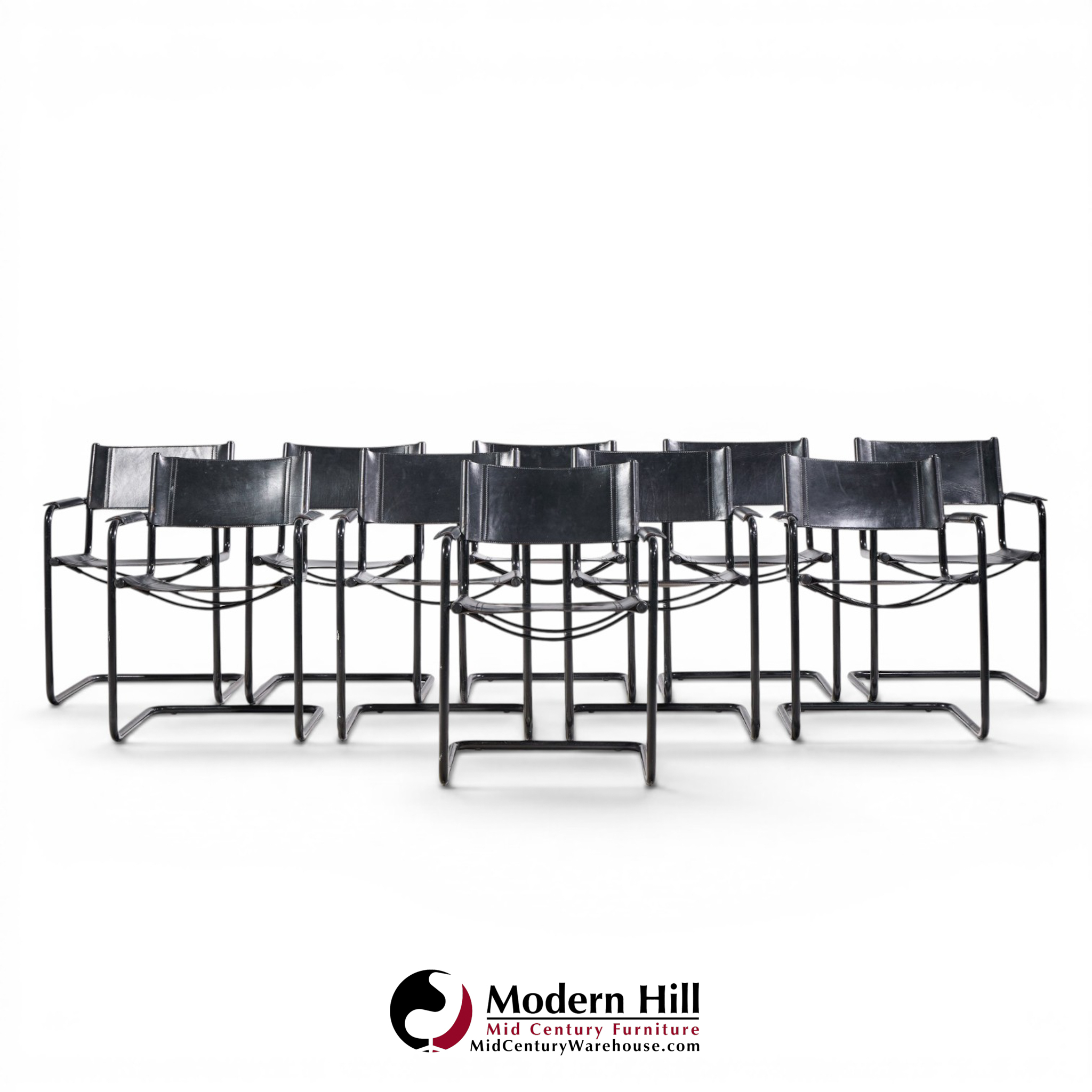 matteo grassi "mg" mid century italian leather dining chairs - set of 10