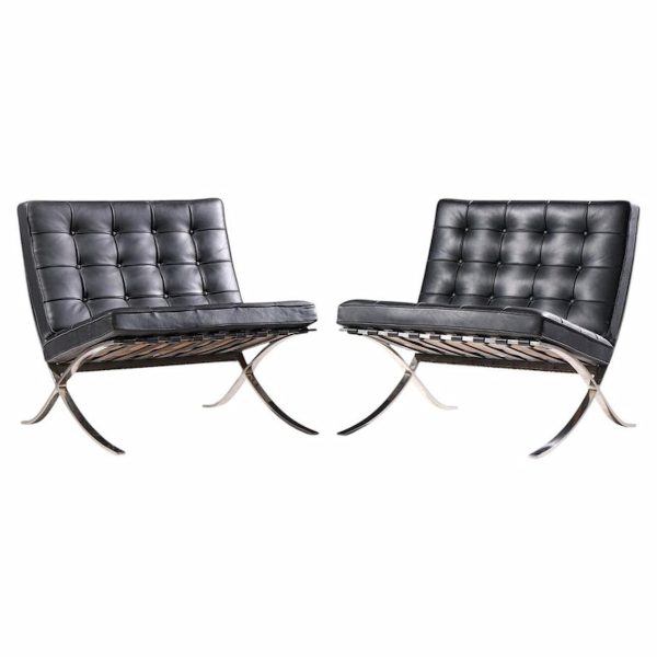 mies van der rohe for knoll mid century barcelona mid century lounge chairs - pair