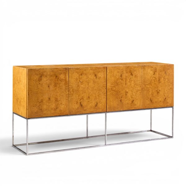 milo baughman for thayer coggin mid century burlwood and chrome credenza