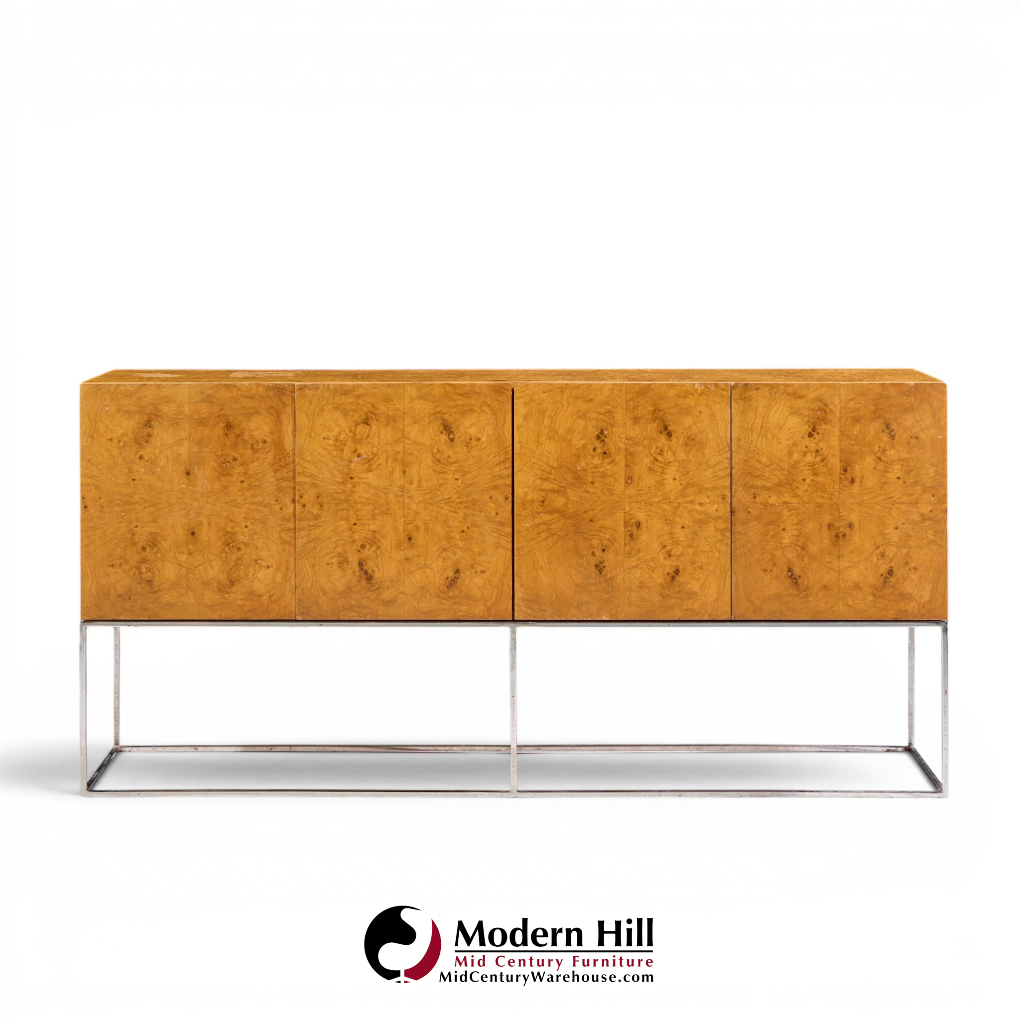 milo baughman for thayer coggin mid century burlwood and chrome credenza