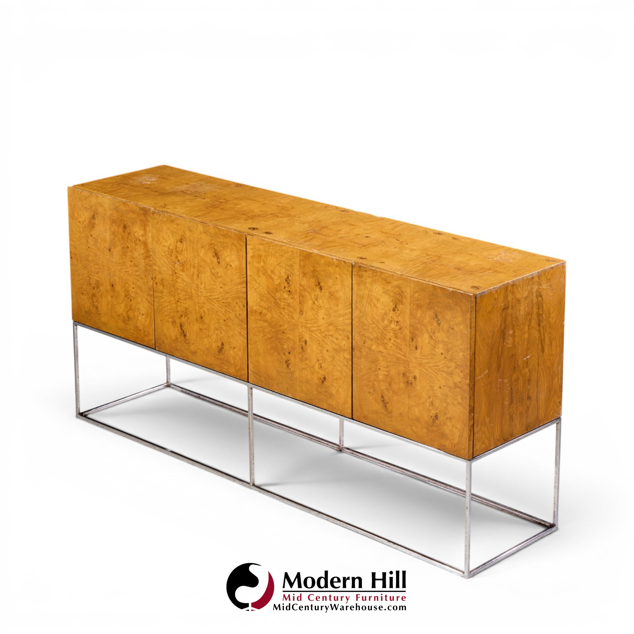 milo baughman for thayer coggin mid century burlwood and chrome credenza
