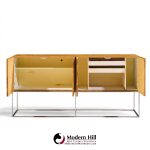 milo baughman for thayer coggin mid century burlwood and chrome credenza