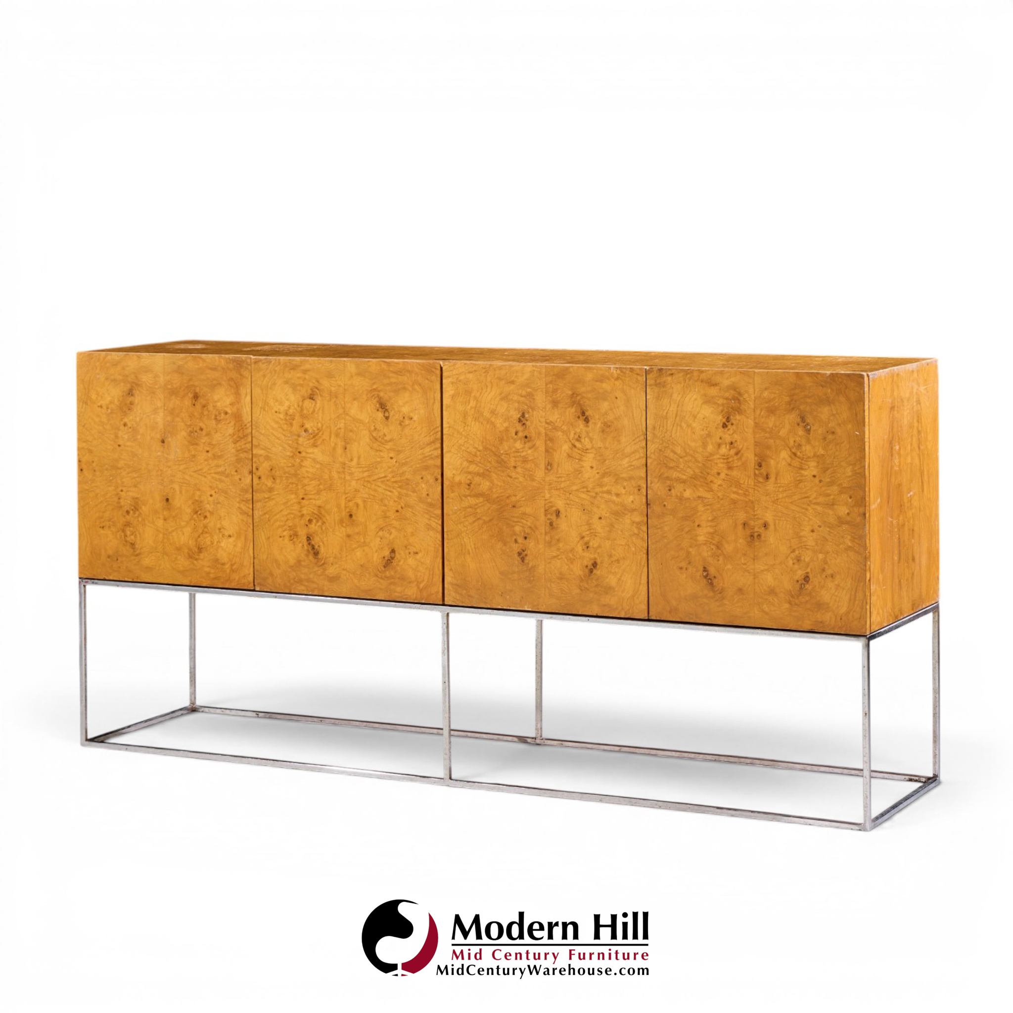 milo baughman for thayer coggin mid century burlwood and chrome credenza