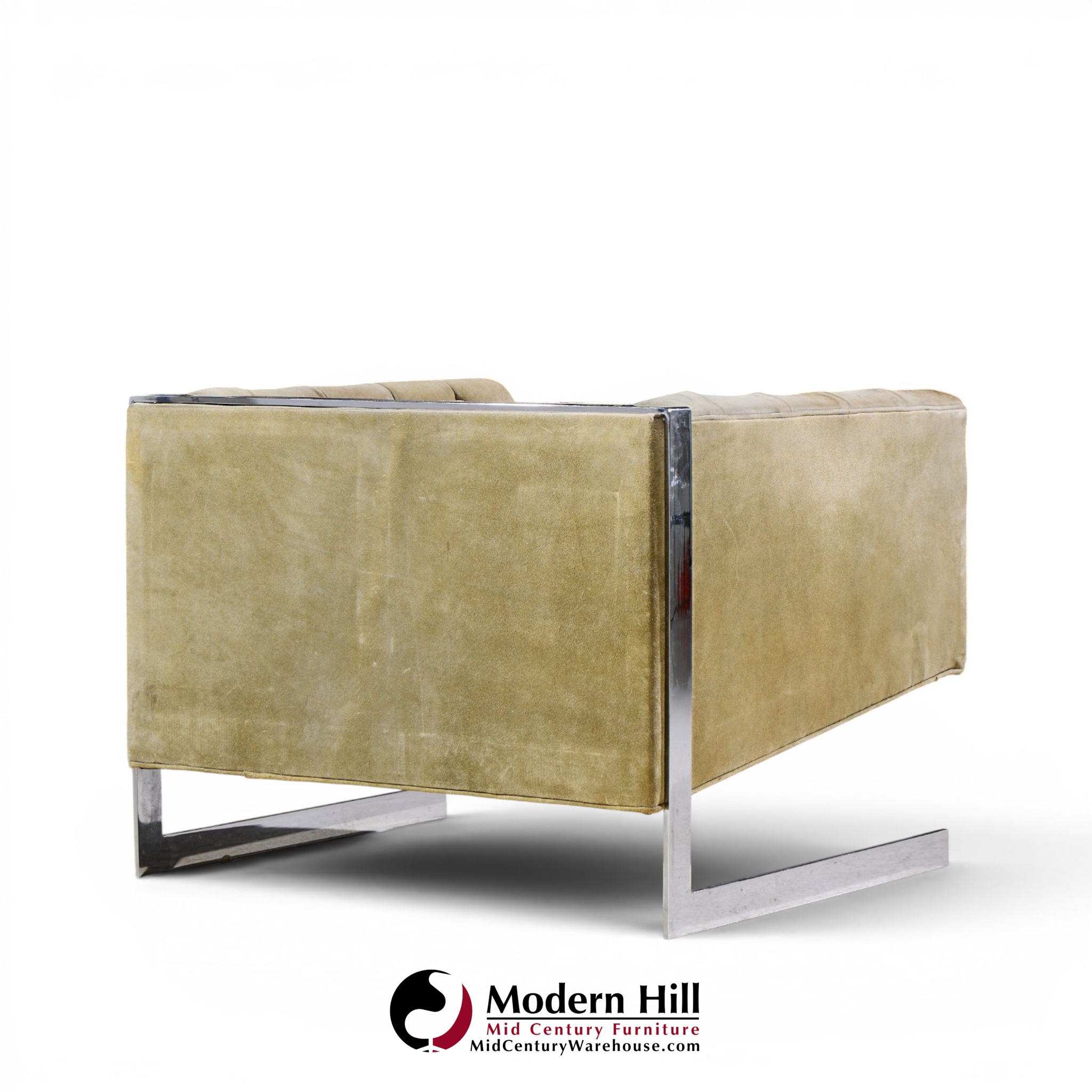 milo baughman for thayer coggin mid century cantilever steel tufted lounge chairs - pair