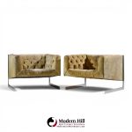 milo baughman for thayer coggin mid century cantilever steel tufted lounge chairs - pair