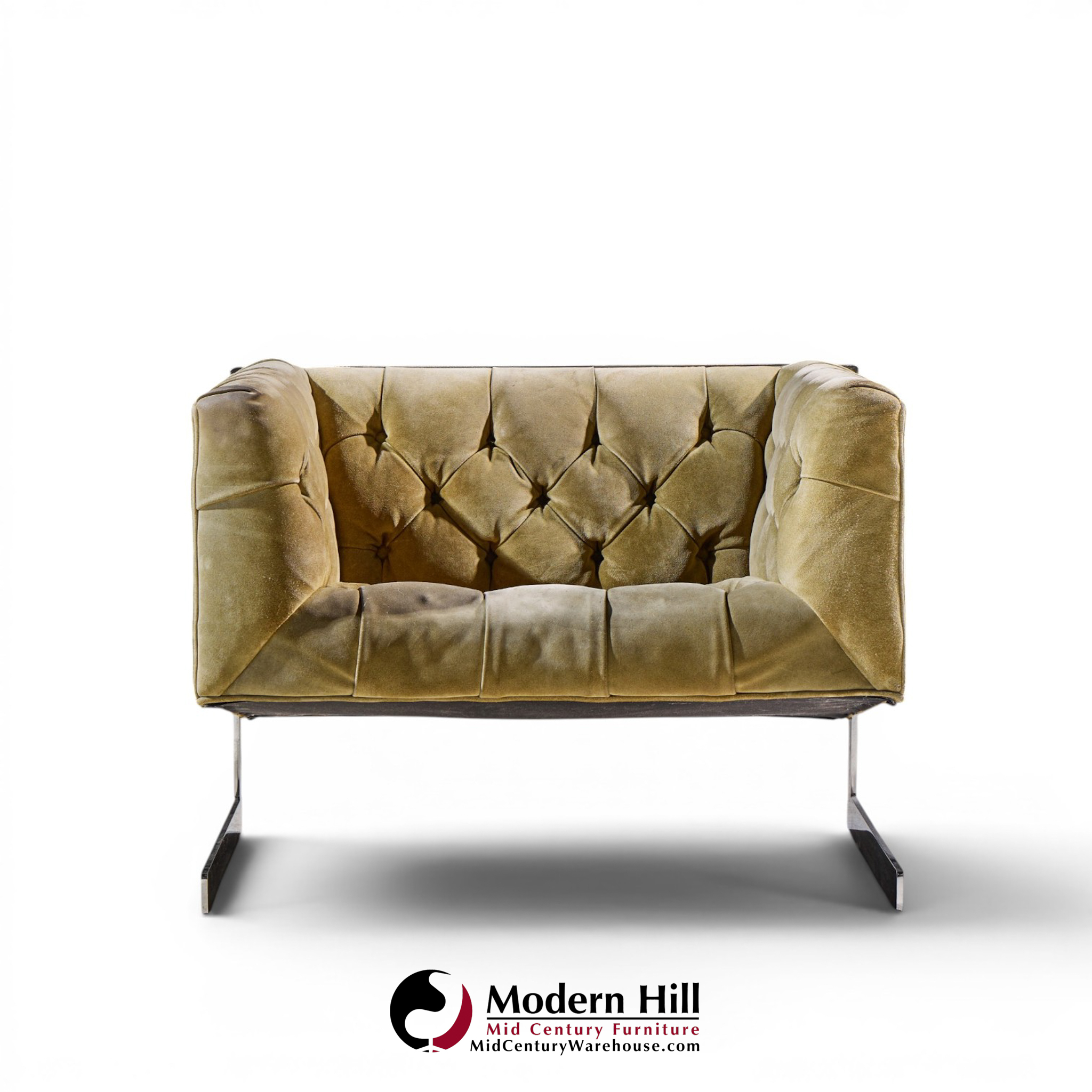 milo baughman for thayer coggin mid century cantilever steel tufted lounge chairs - pair