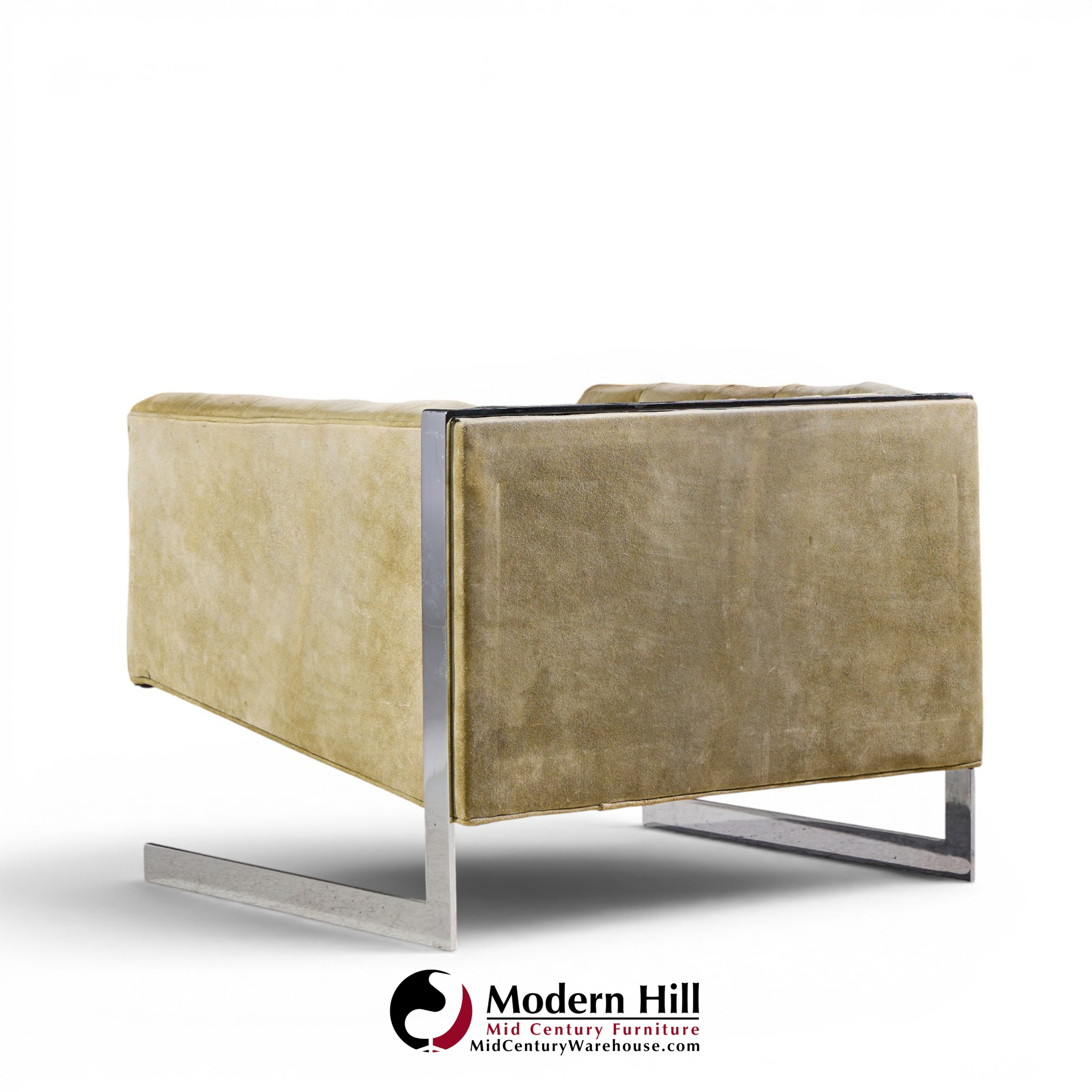 milo baughman for thayer coggin mid century cantilever steel tufted lounge chairs - pair