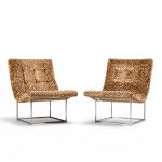 milo baughman for thayer coggin mid century thin line scoop chairs - pair