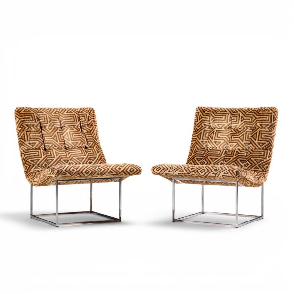 milo baughman for thayer coggin mid century thin line scoop chairs - pair