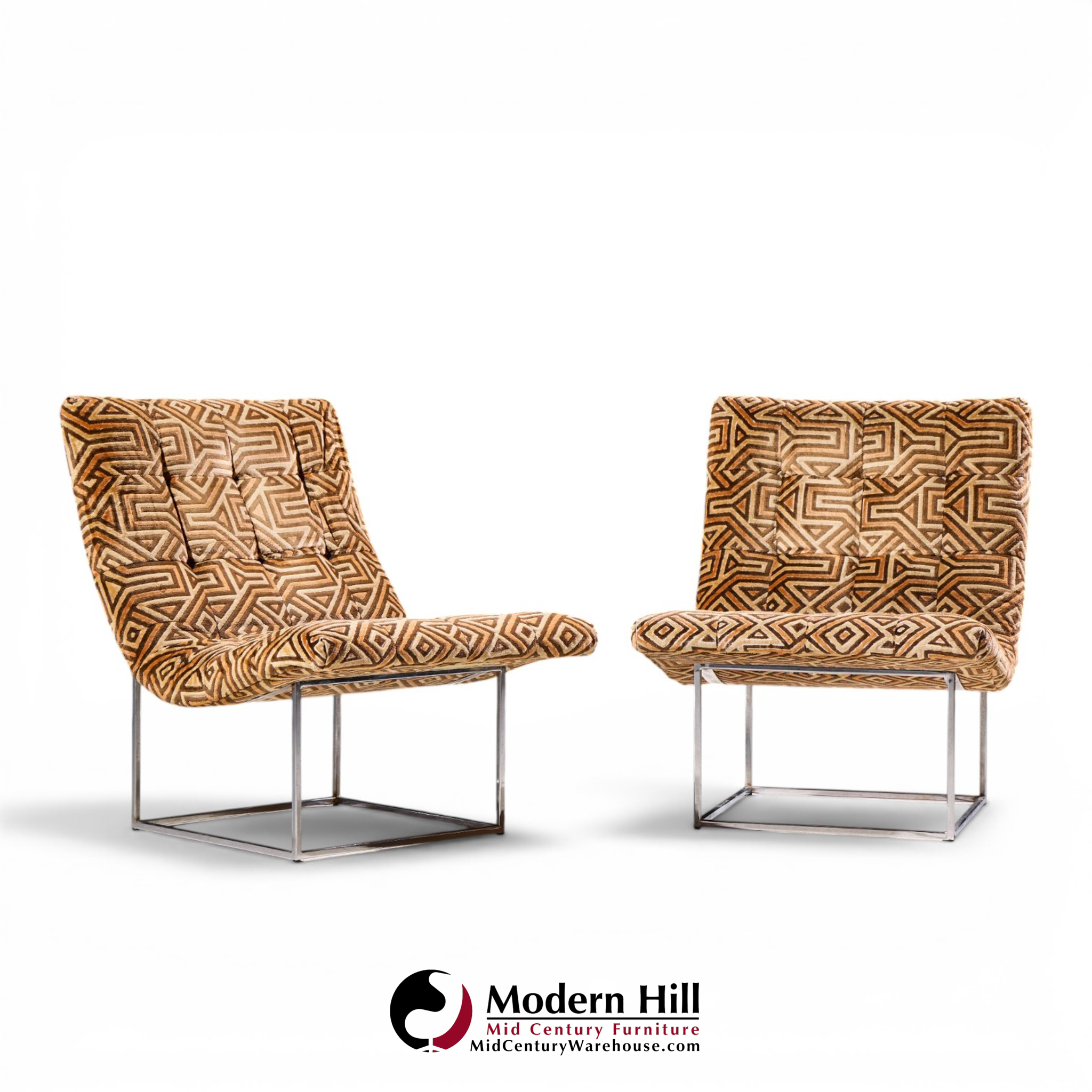 milo baughman for thayer coggin mid century thin line scoop chairs - pair